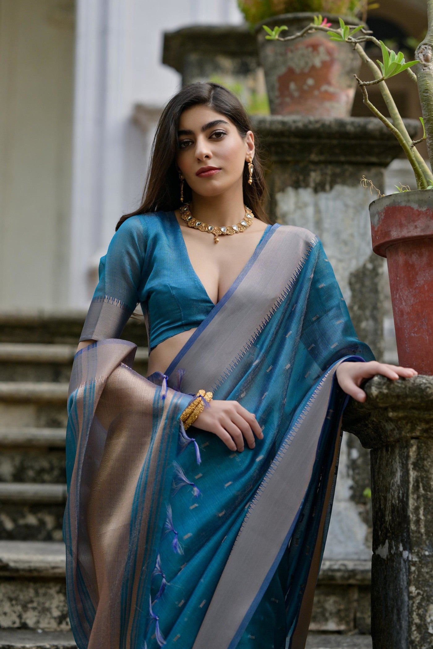 Buy MySilkLove Cyan Blue Woven Banarasi Saree Online