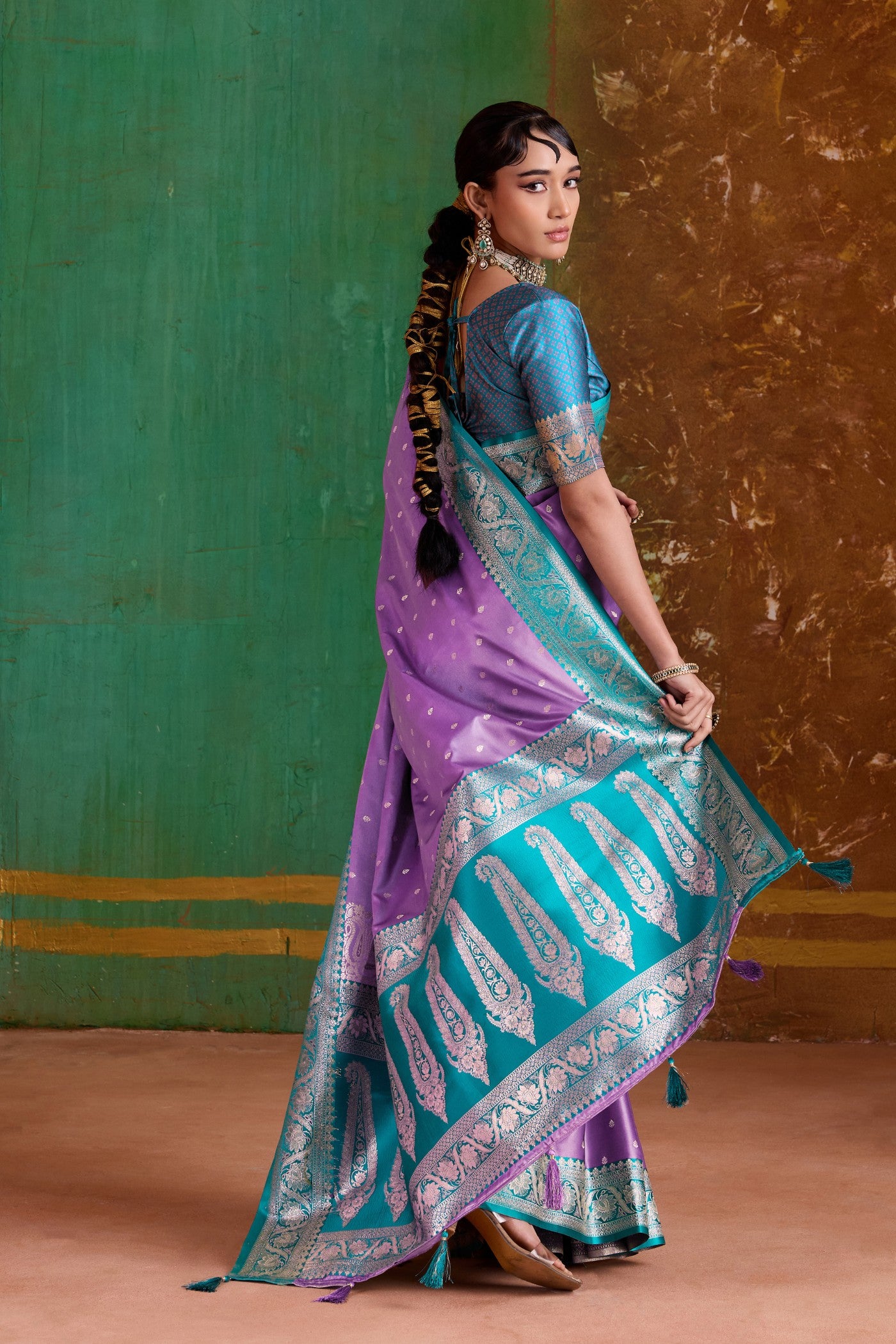 Buy MySilkLove Luster Purple Handloom Satin Silk Saree Online