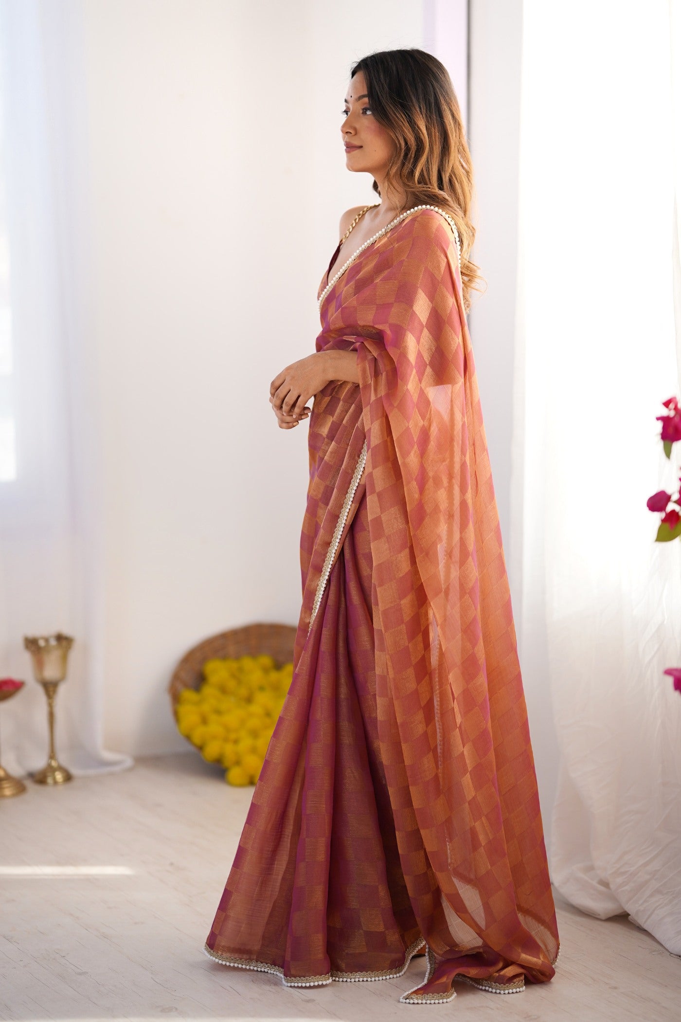 Buy MySilkLove Chocolate Brown Chiffon Partywear Saree Online