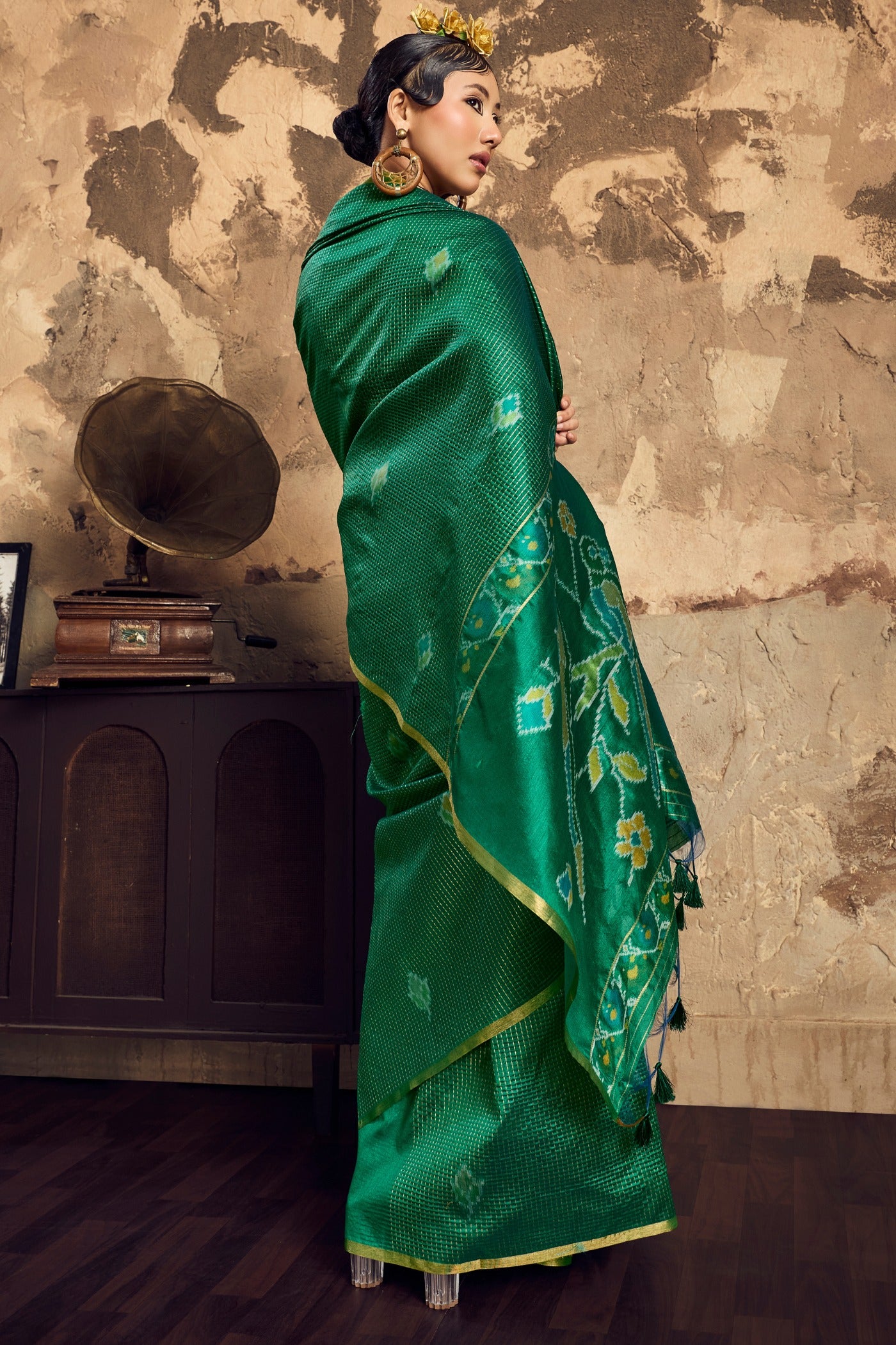 Buy MySilkLove Jungle Green Tussar Paithani Fusion Handloom Saree Online
