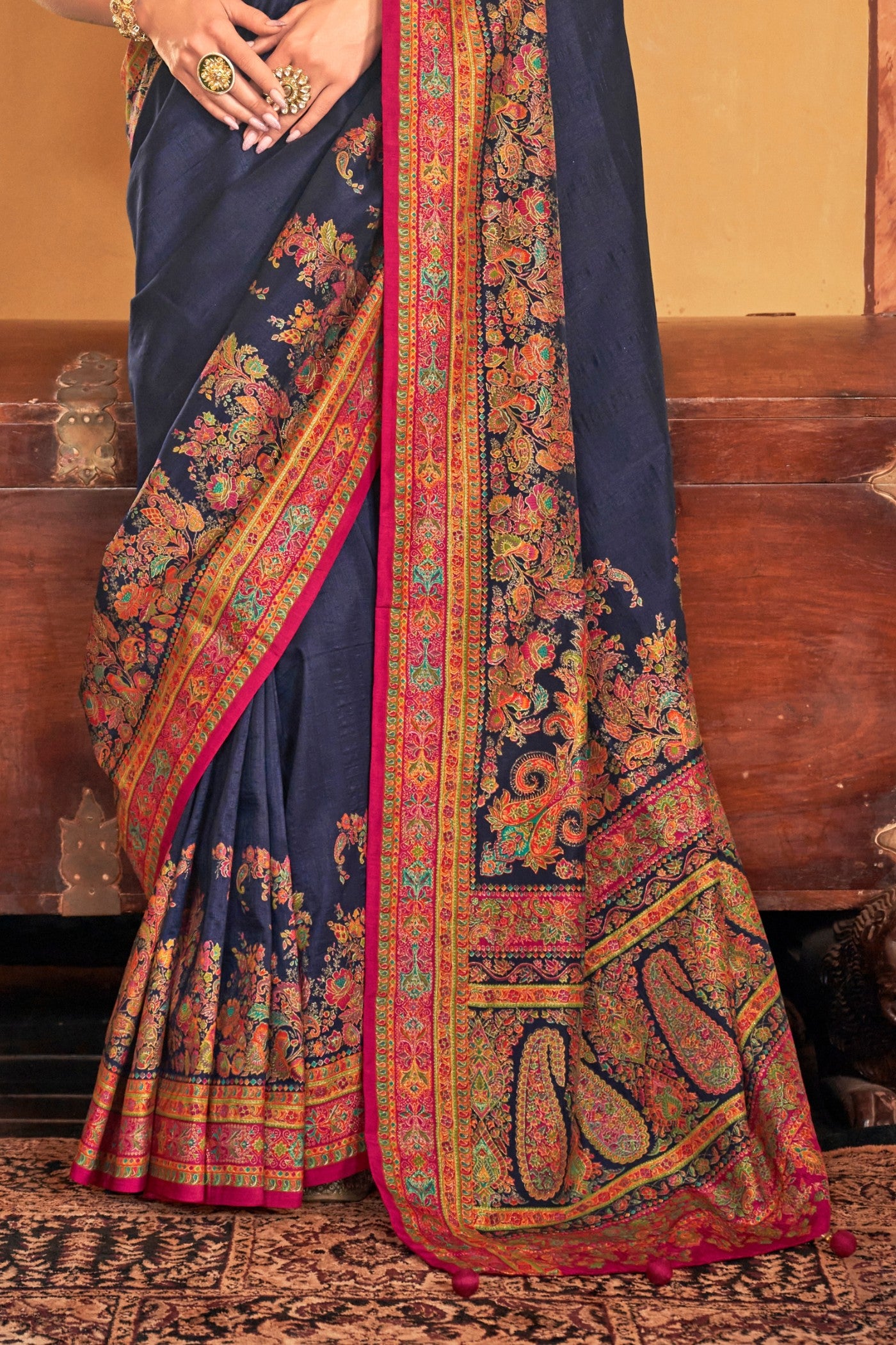 Buy MySilkLove River Bed Blue Printed Banarasi Saree Online