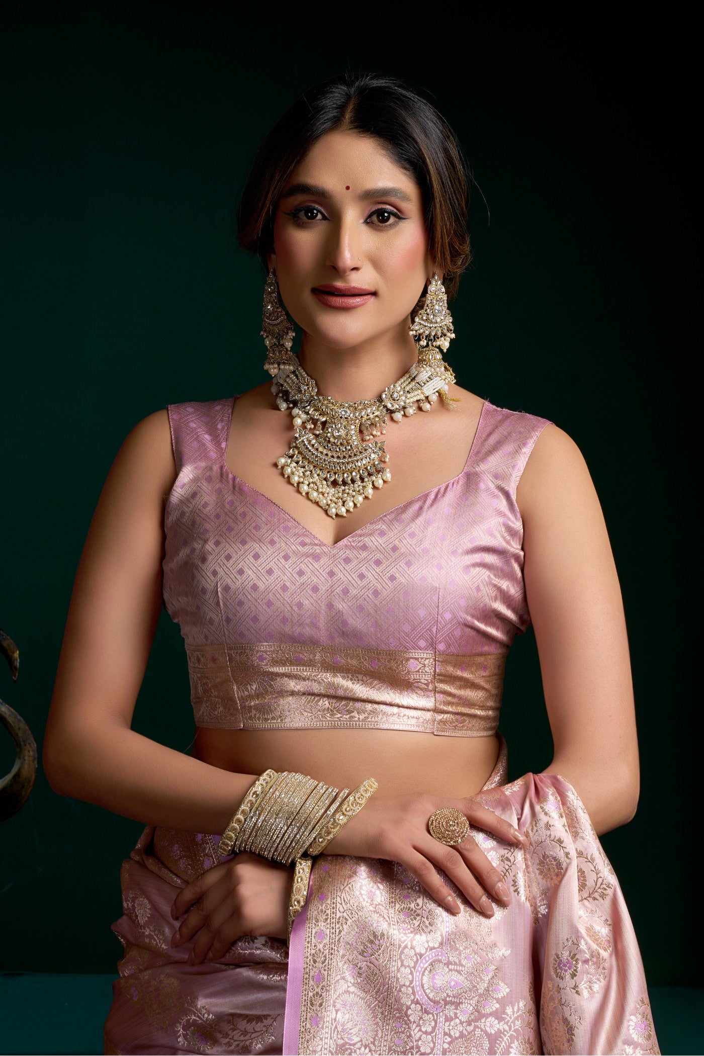 Buy MySilkLove Cameo Pink Banarasi Handloom Satin Soft Silk Saree Online