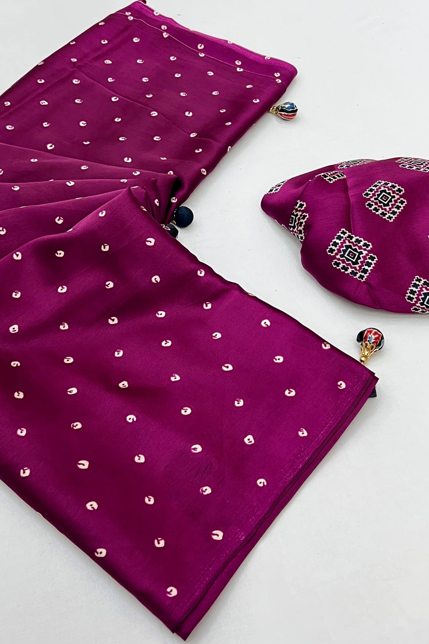 Buy MySilkLove Petunia Purple Ajrakh Printed Satin Crepe Silk Saree Online