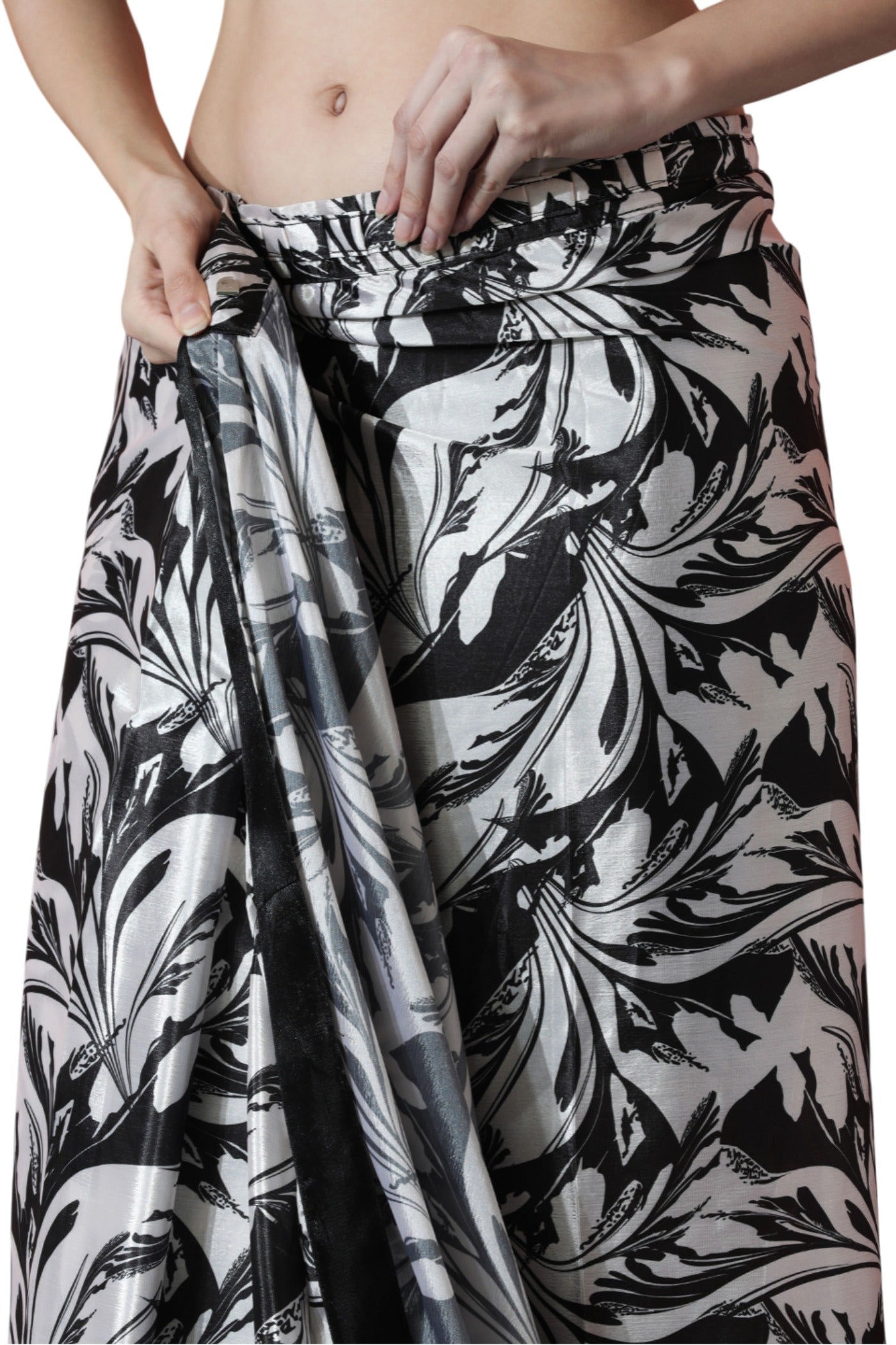 Buy MySilkLove Coral Black Chinon Digital Printed Ready To Wear Saree Online