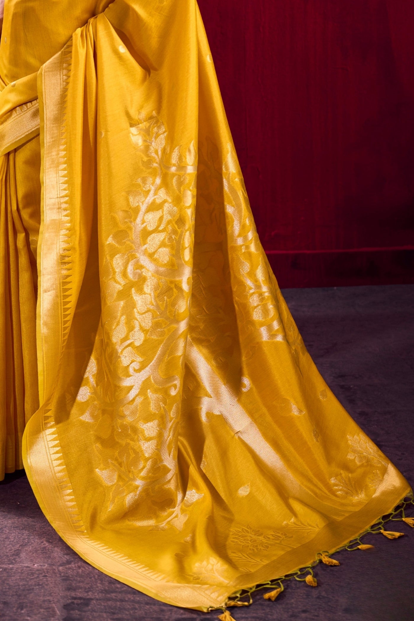 Buy MySilkLove Saffron Yellow Handloom Satin Linen Silk Saree Online