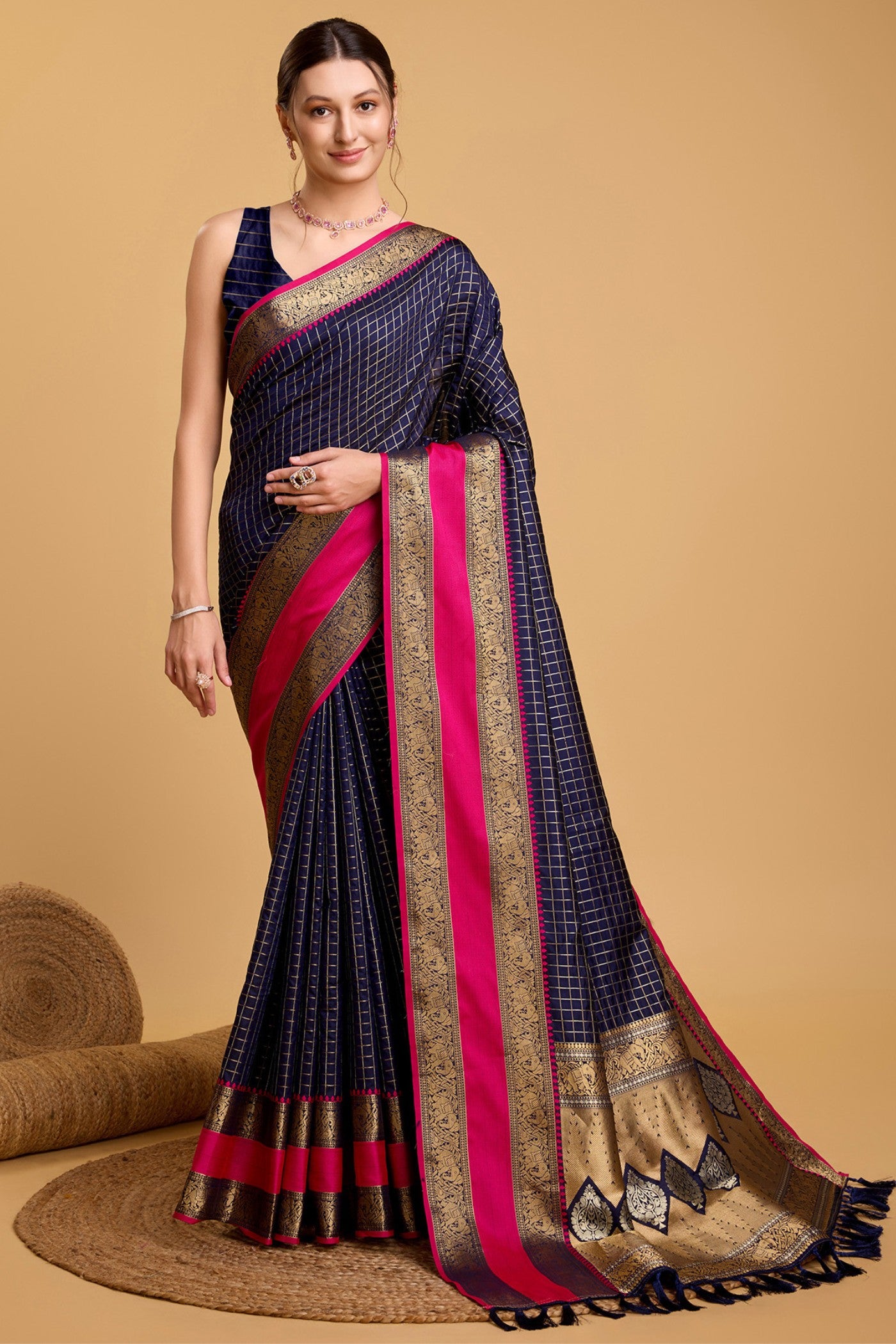 Buy MySilkLove Oxford Blue Zari Woven Banarasi Saree Online
