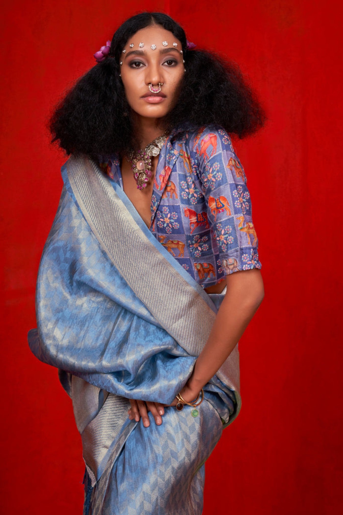 Buy MySilkLove Mineral Blue Woven Tissue Silk Saree Online