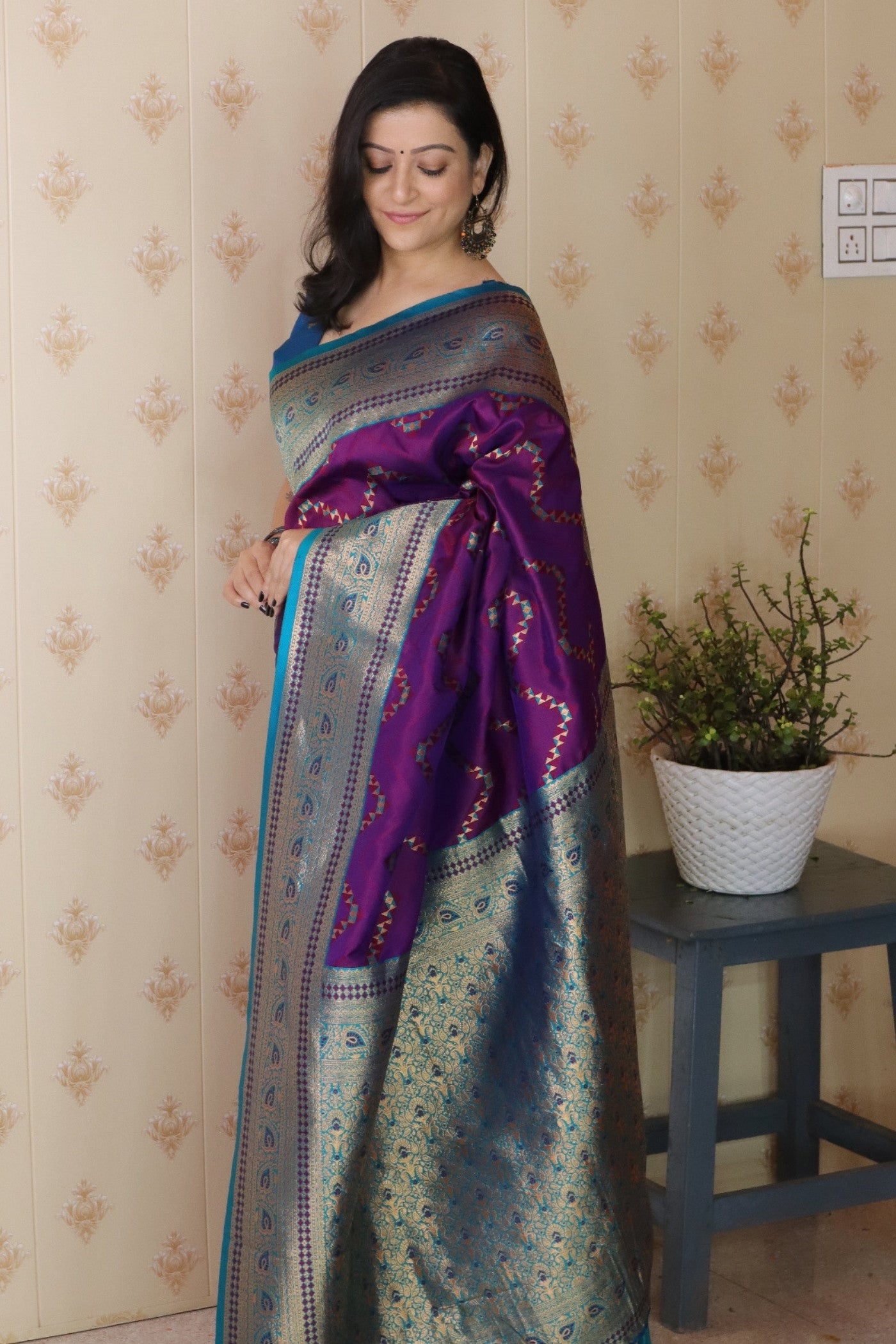 Buy MySilkLove Northwestern Purple Banarasi Handloom Saree Online