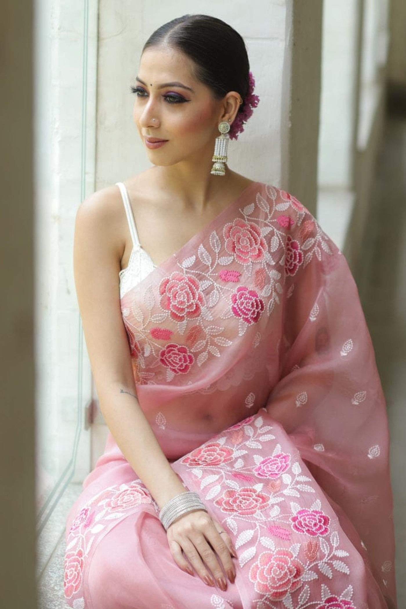Buy MySilkLove Beauty Pink Organza Partywar Saree Online