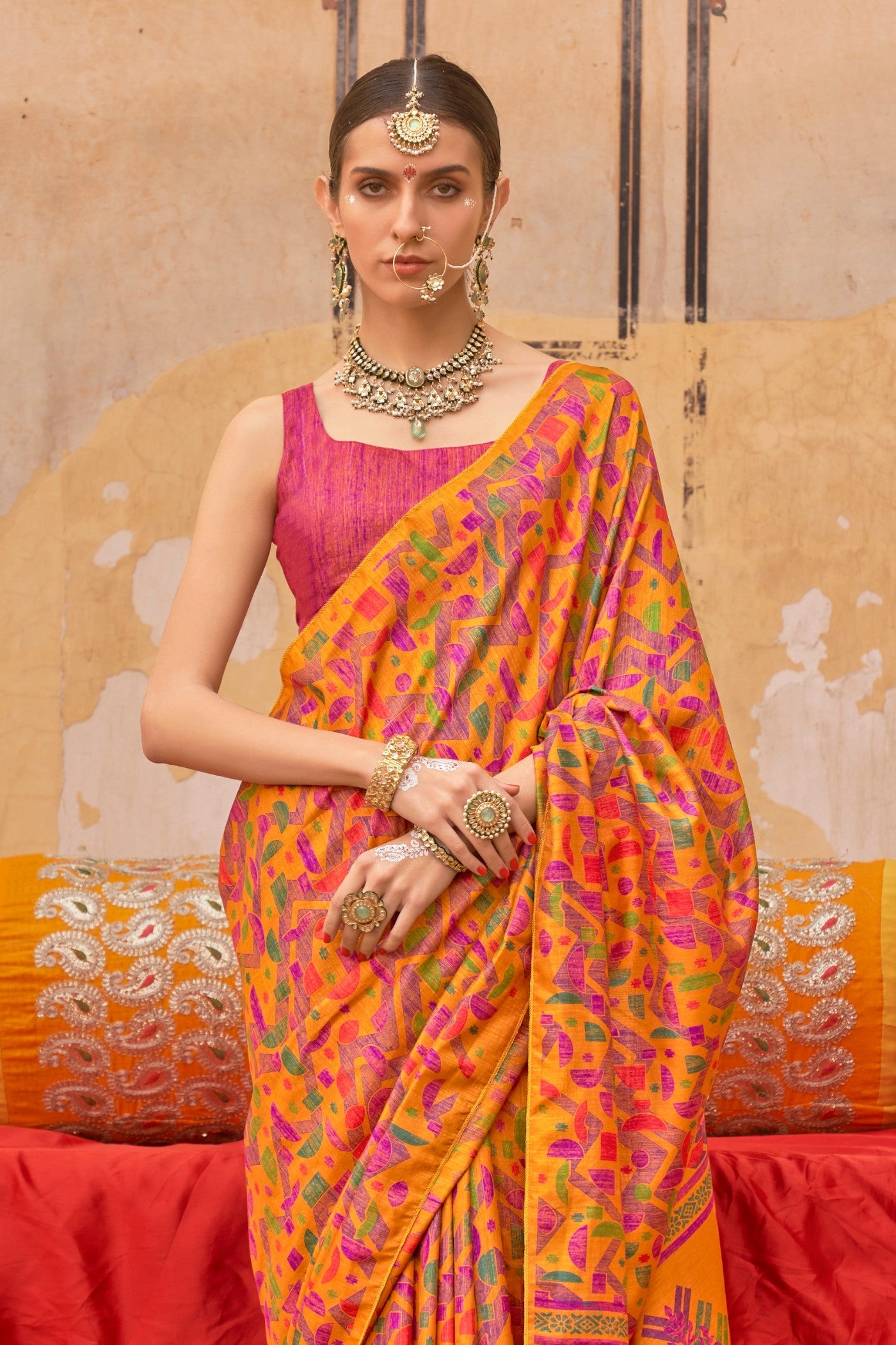 Buy MySilkLove Honey Orange Banarasi Printed Saree Online
