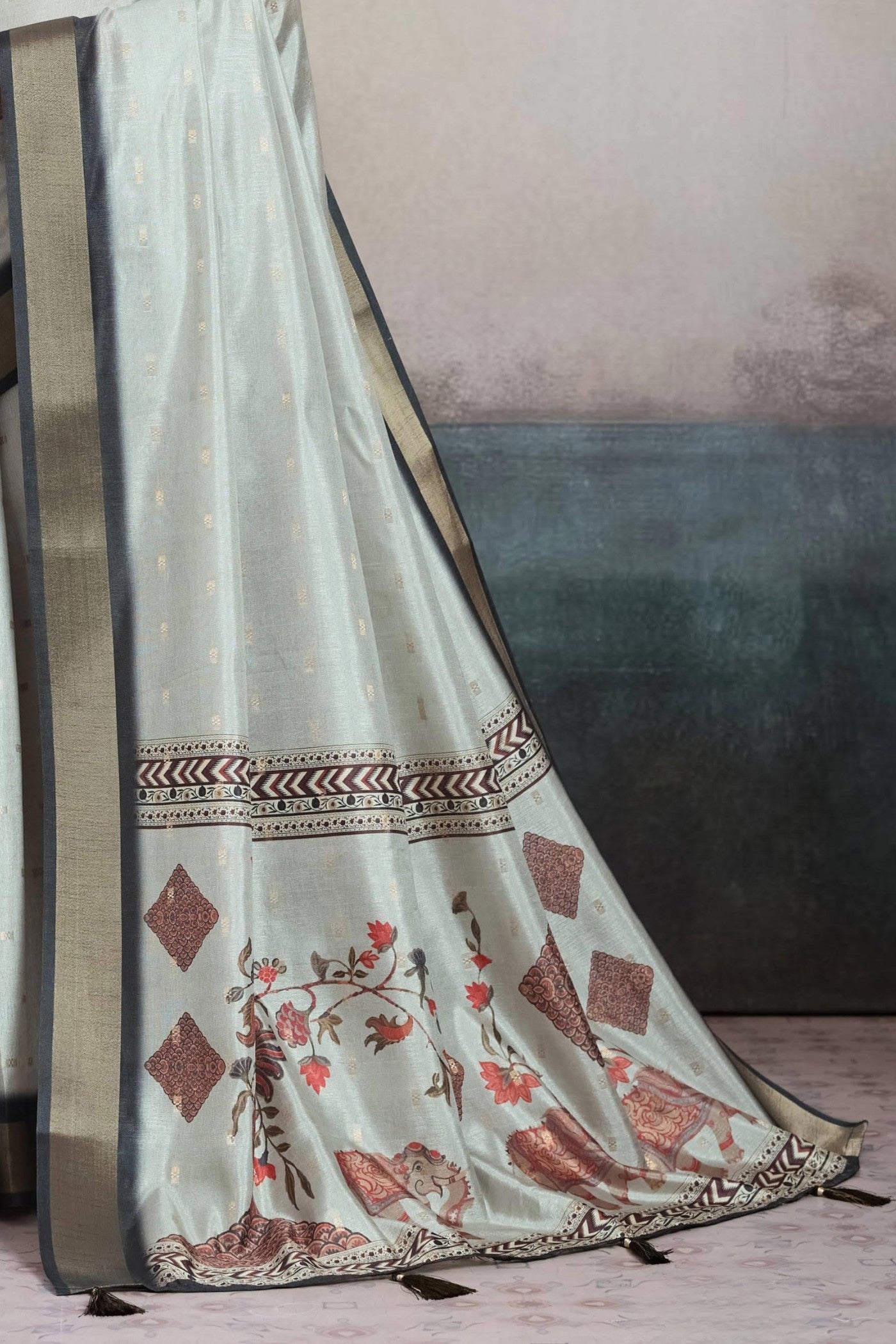 Buy MySilkLove Platinum Grey Digital Printed Saree Online