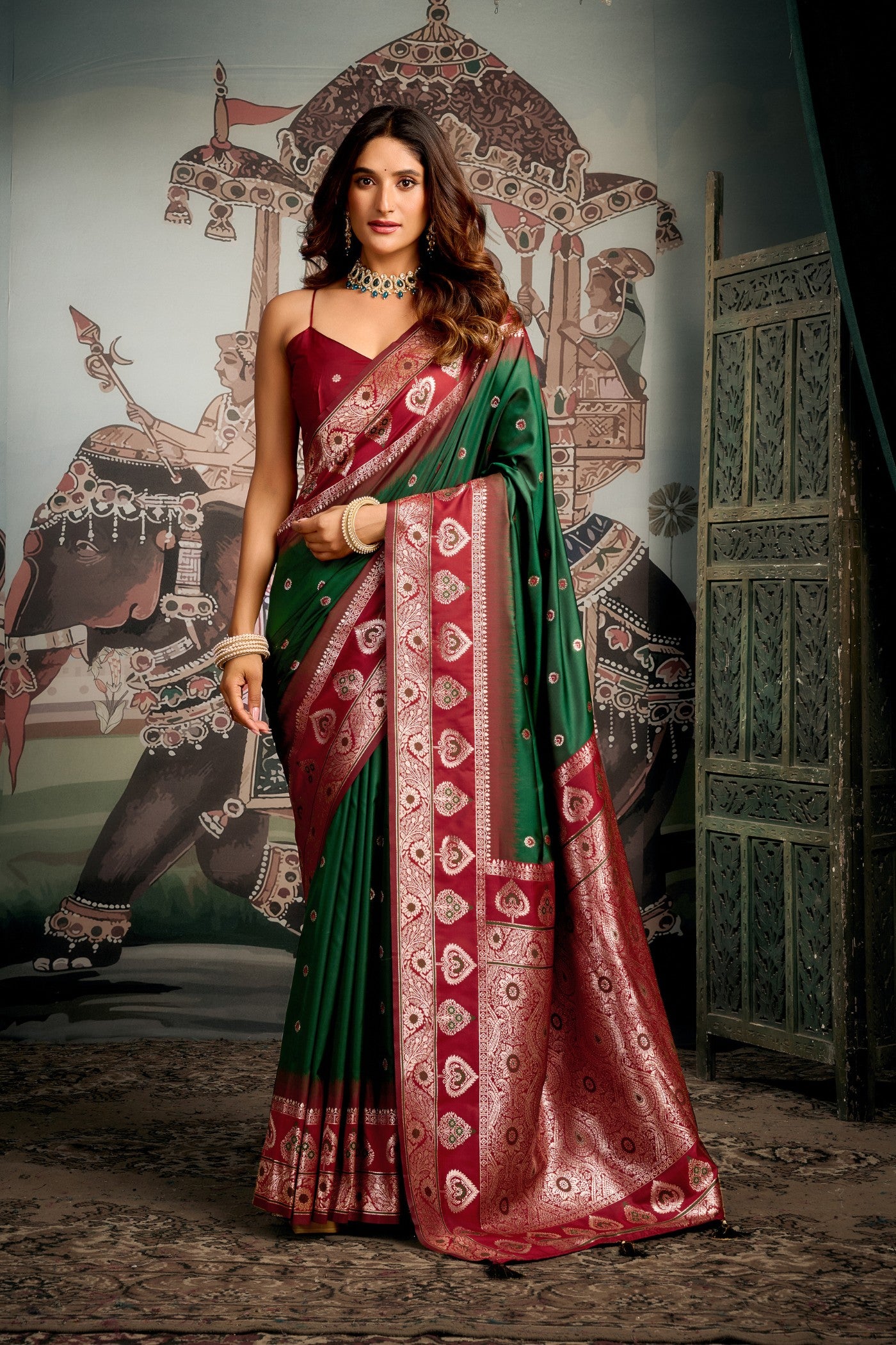 Buy MySilkLove Harlequin Green Banarasi Soft Silk Saree Online