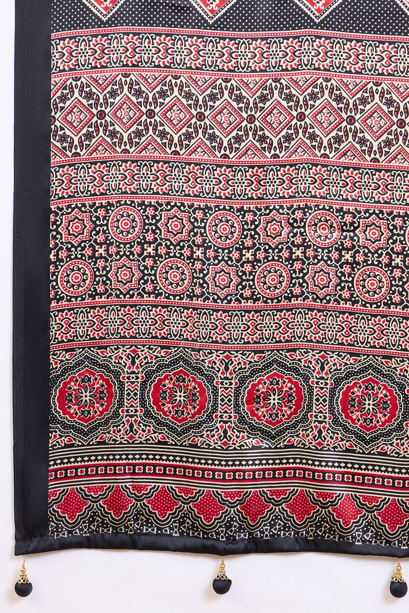 Buy MySilkLove Bavarain Cream Ajrakh Printed Satin Crepe Silk Saree Online