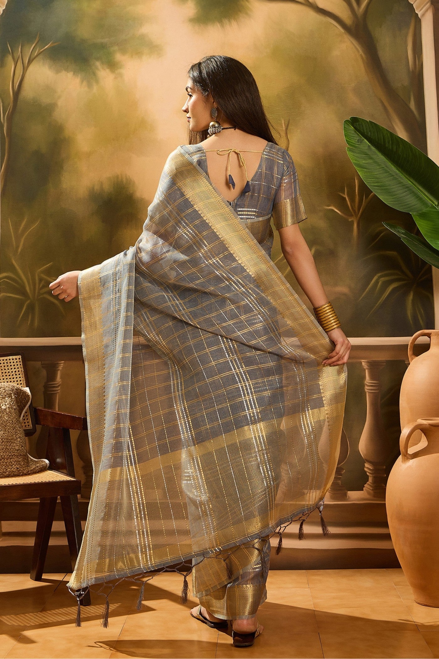 Buy MySilkLove Mid Grey Woven Organza Saree Online