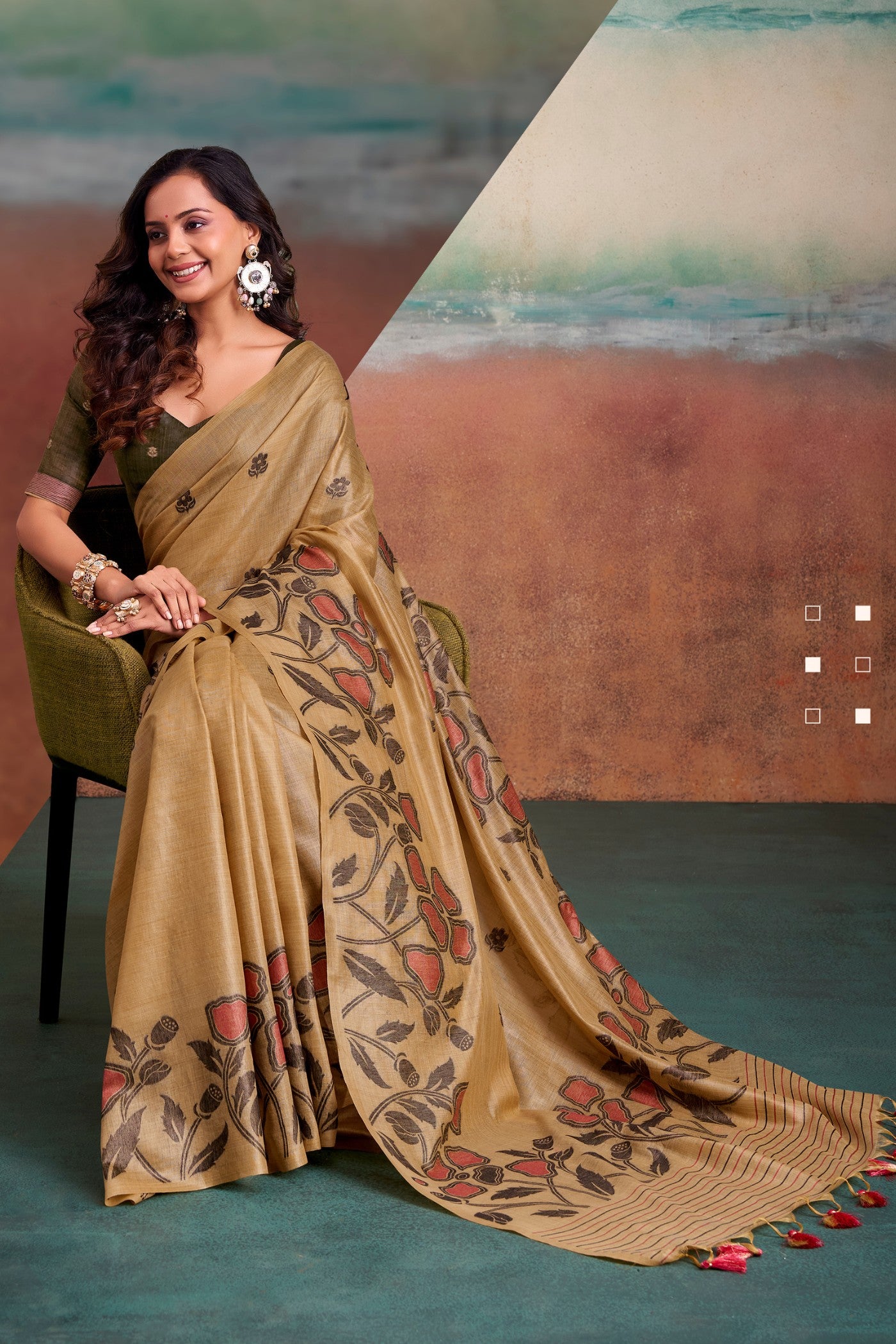 Buy MySilkLove Bistre Cream Handloom Modal Silk Saree Online
