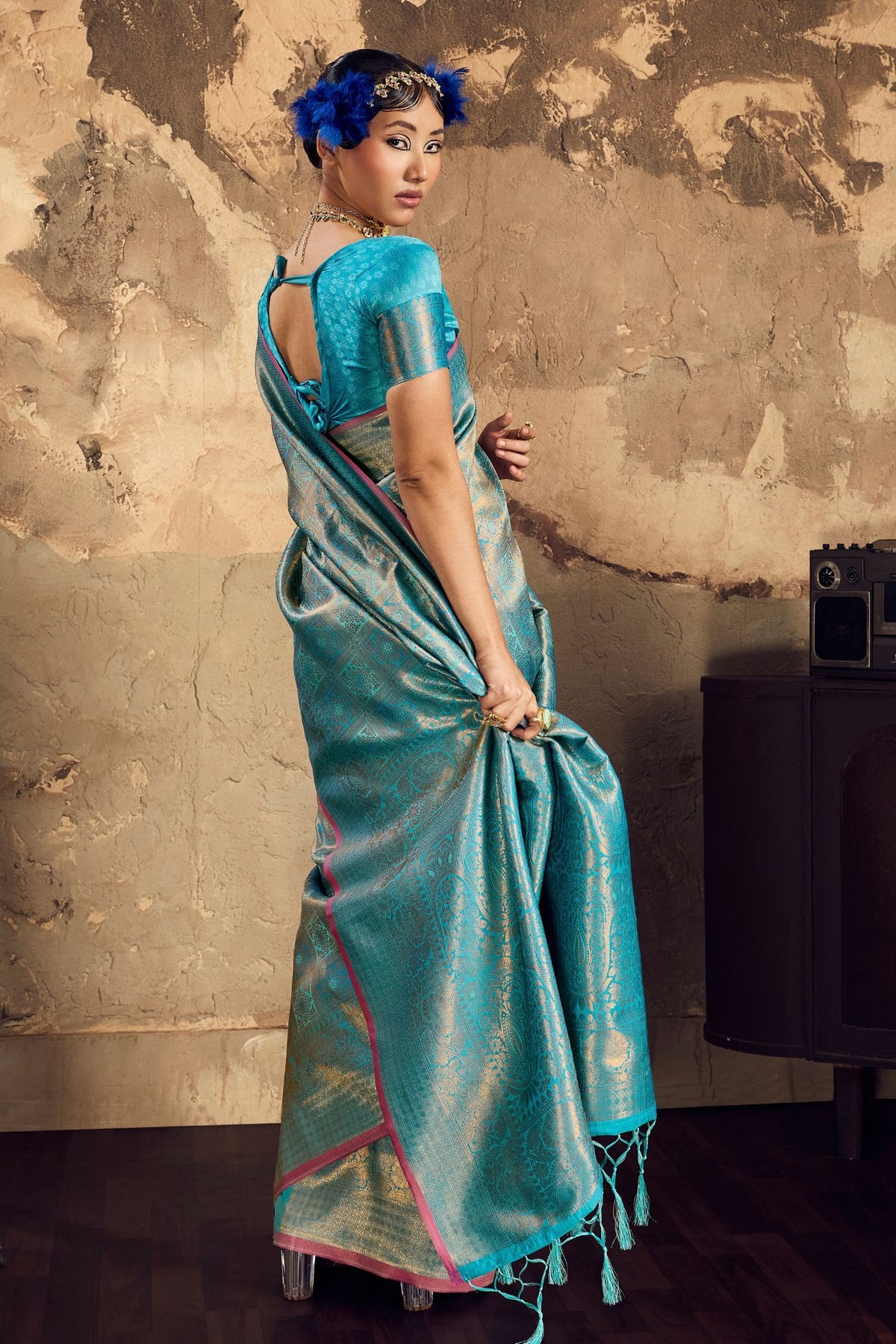 Buy MySilkLove Cornflower Blue Kanjivaram Handloom Saree Online