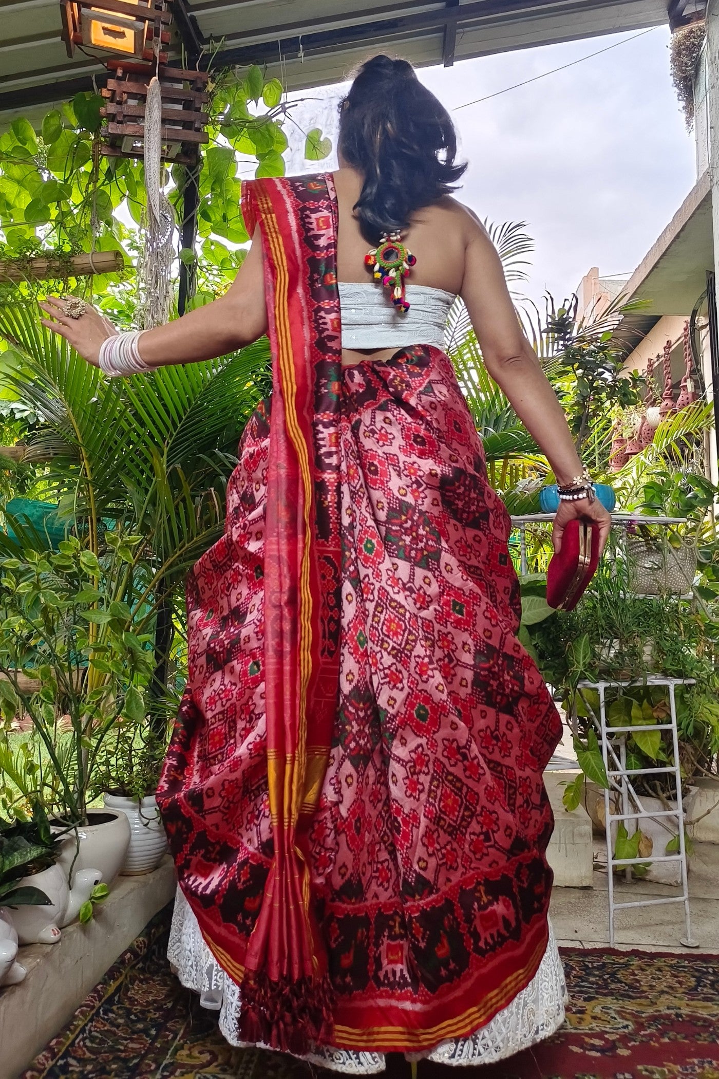 Buy MySilkLove Rough Pink Printed Patola Soft Silk Saree Online
