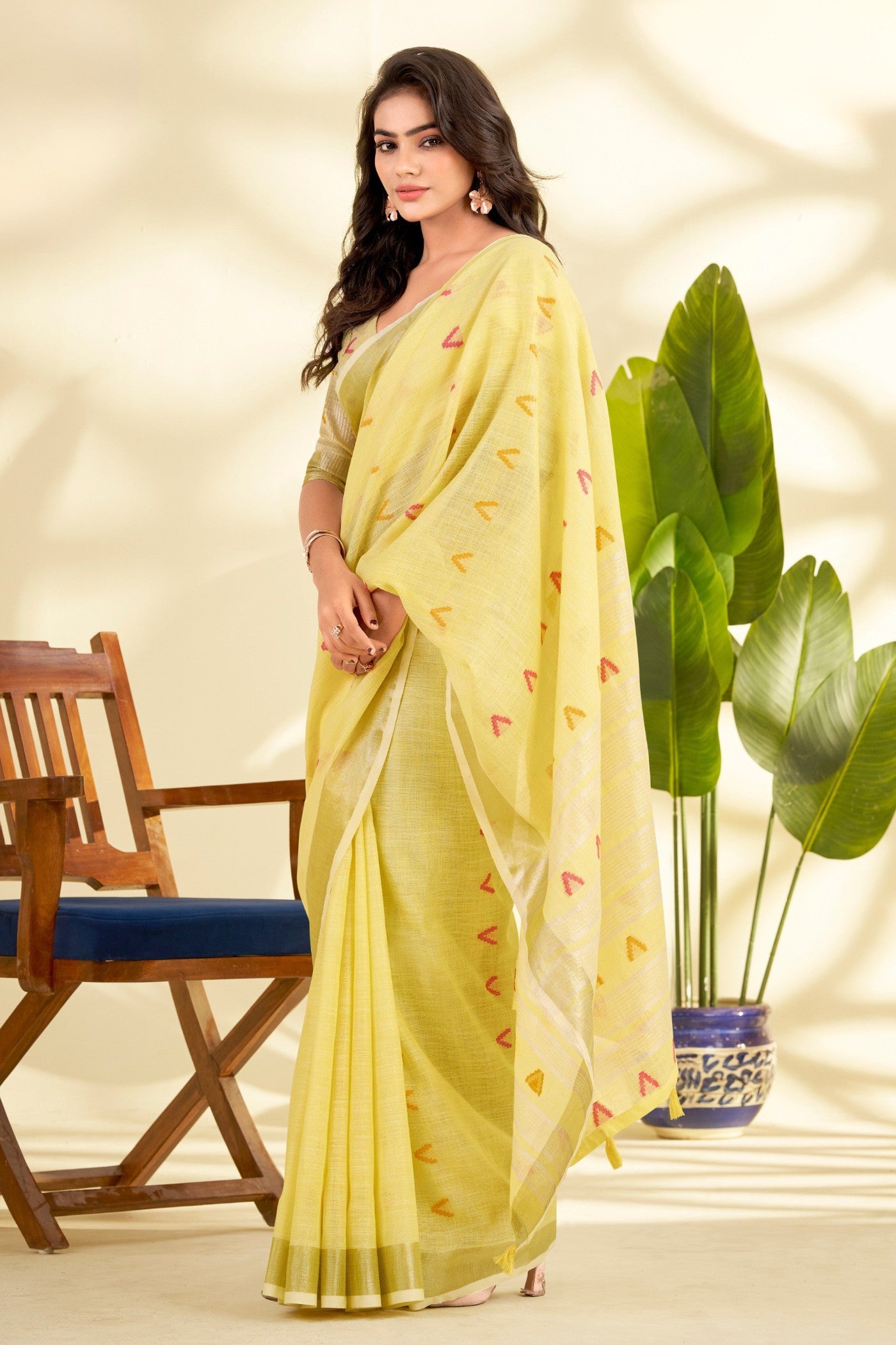 Buy MySilkLove Daffodil Yellow Woven Linen Saree Online