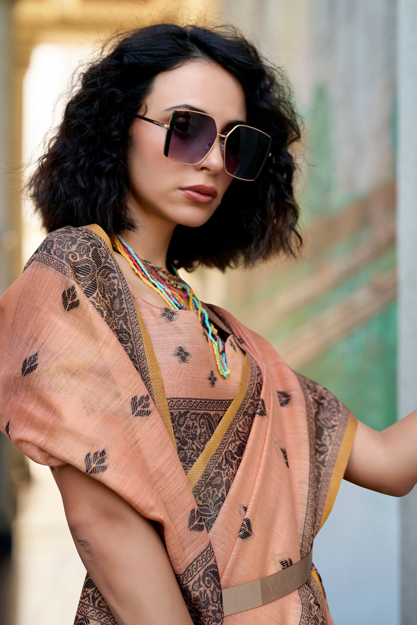 Buy MySilkLove Warm Peach Tissue Linen Saree Online