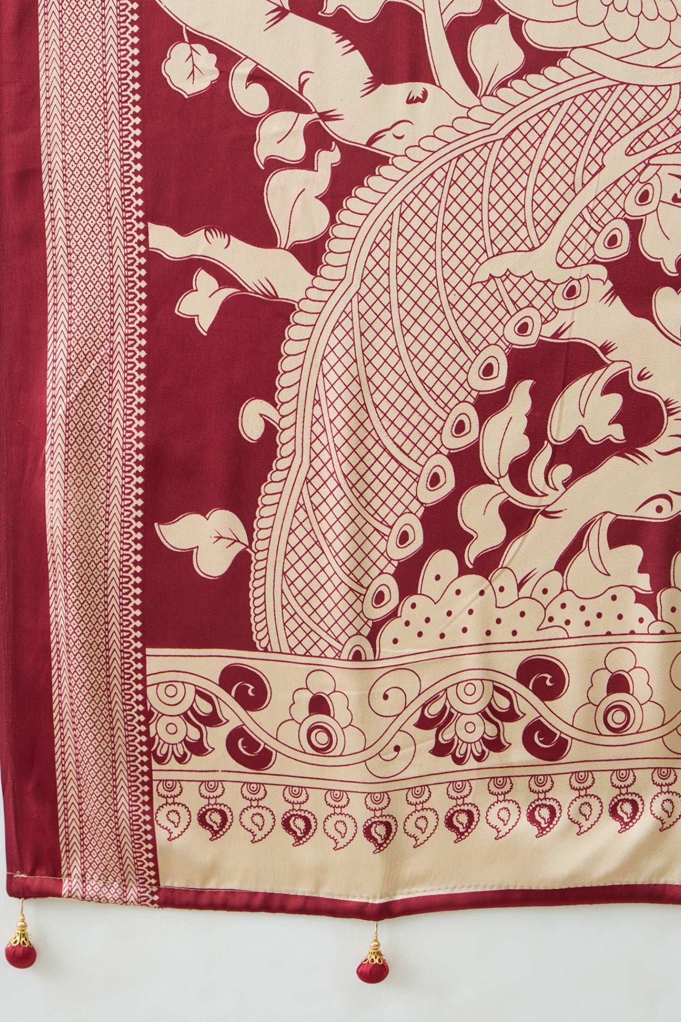 Buy MySilkLove Luxury Marron Ajrakh Printed Satin Crepe Silk Saree Online
