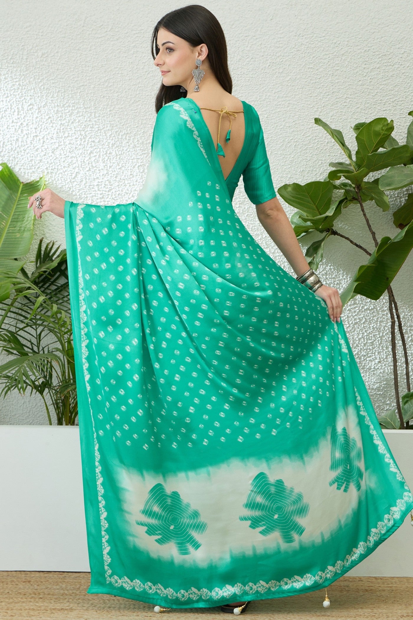 Buy MySilkLove Pearl White and Blue Printed Satin Crepe Silk Saree Online