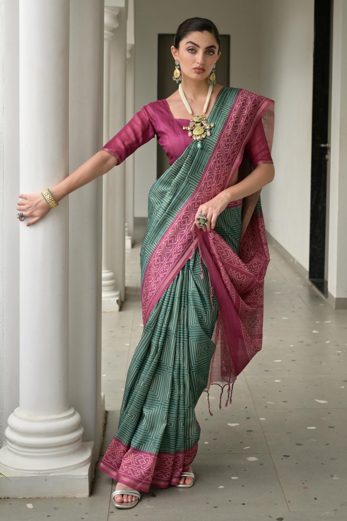 Buy MySilkLove Amazon Green Printed Tussar Silk Saree Online