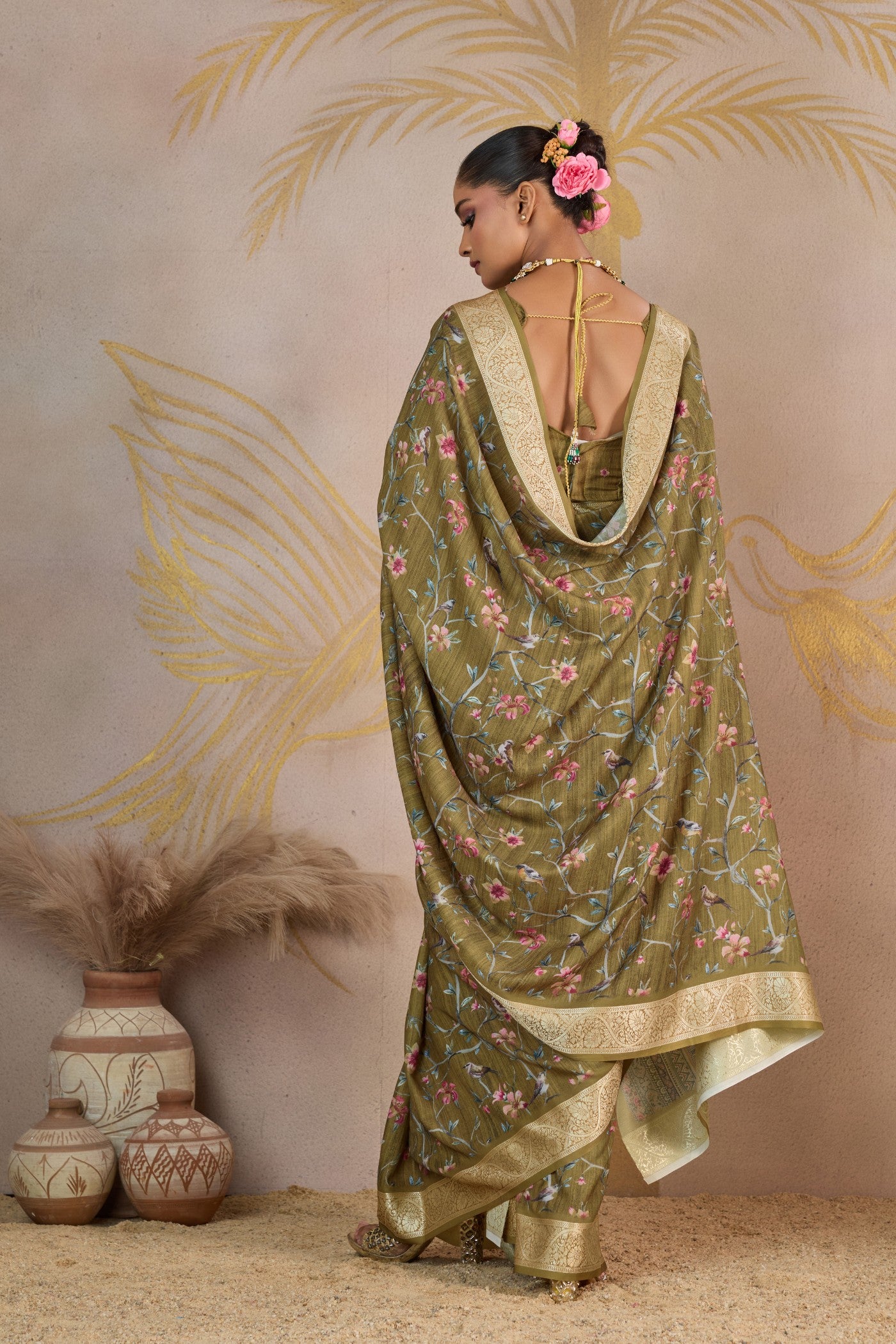 Buy MySilkLove Opulent Green Viscose Digital Printed Saree Online
