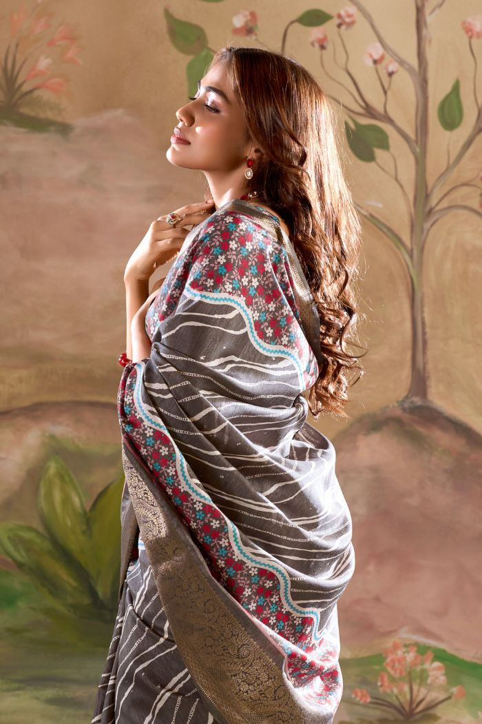 Buy MySilkLove Limed Grey Woven Dola Silk Saree Online