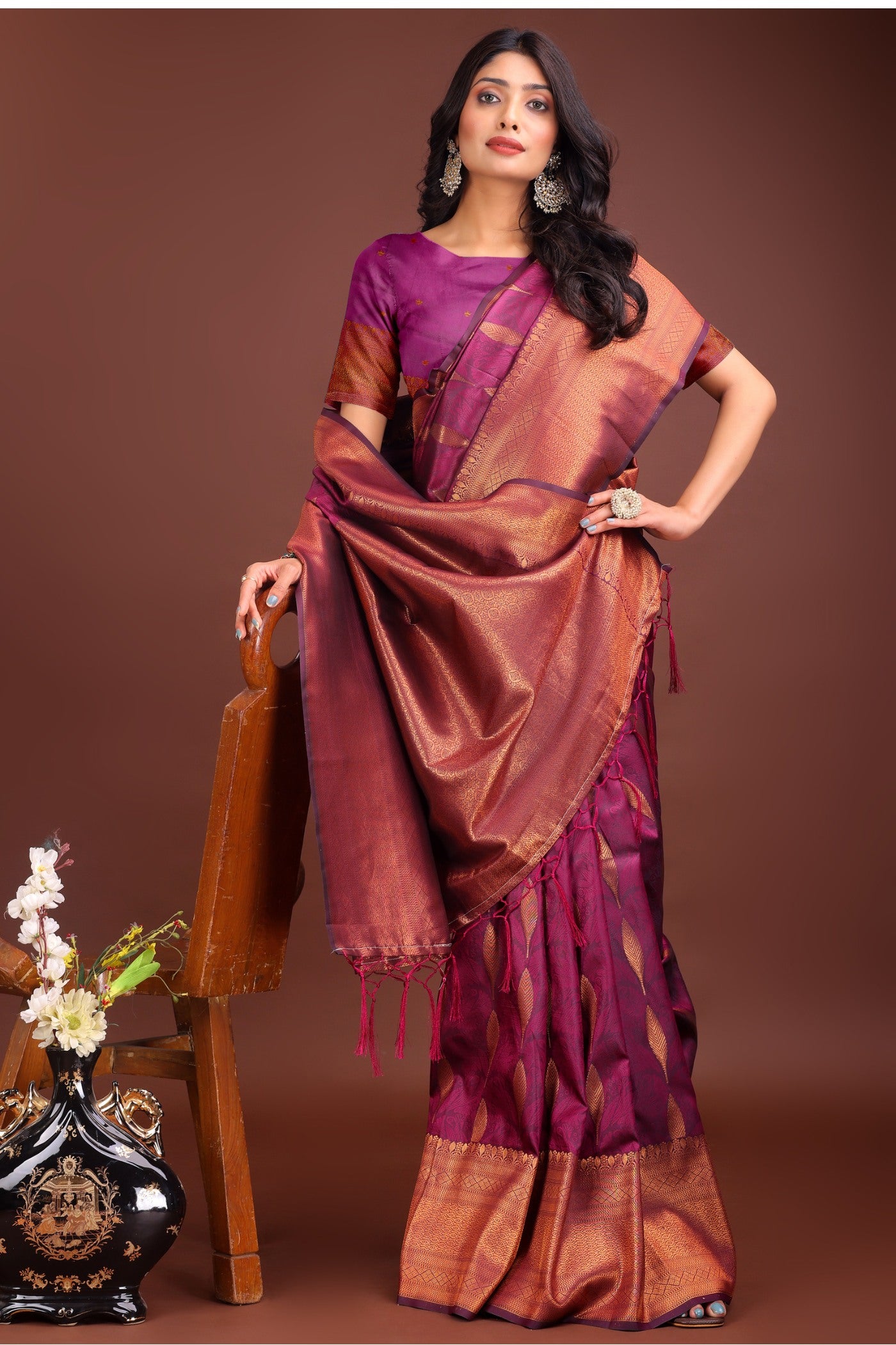 Buy MySilkLove Magenta Pink Woven Banarasi Saree Online