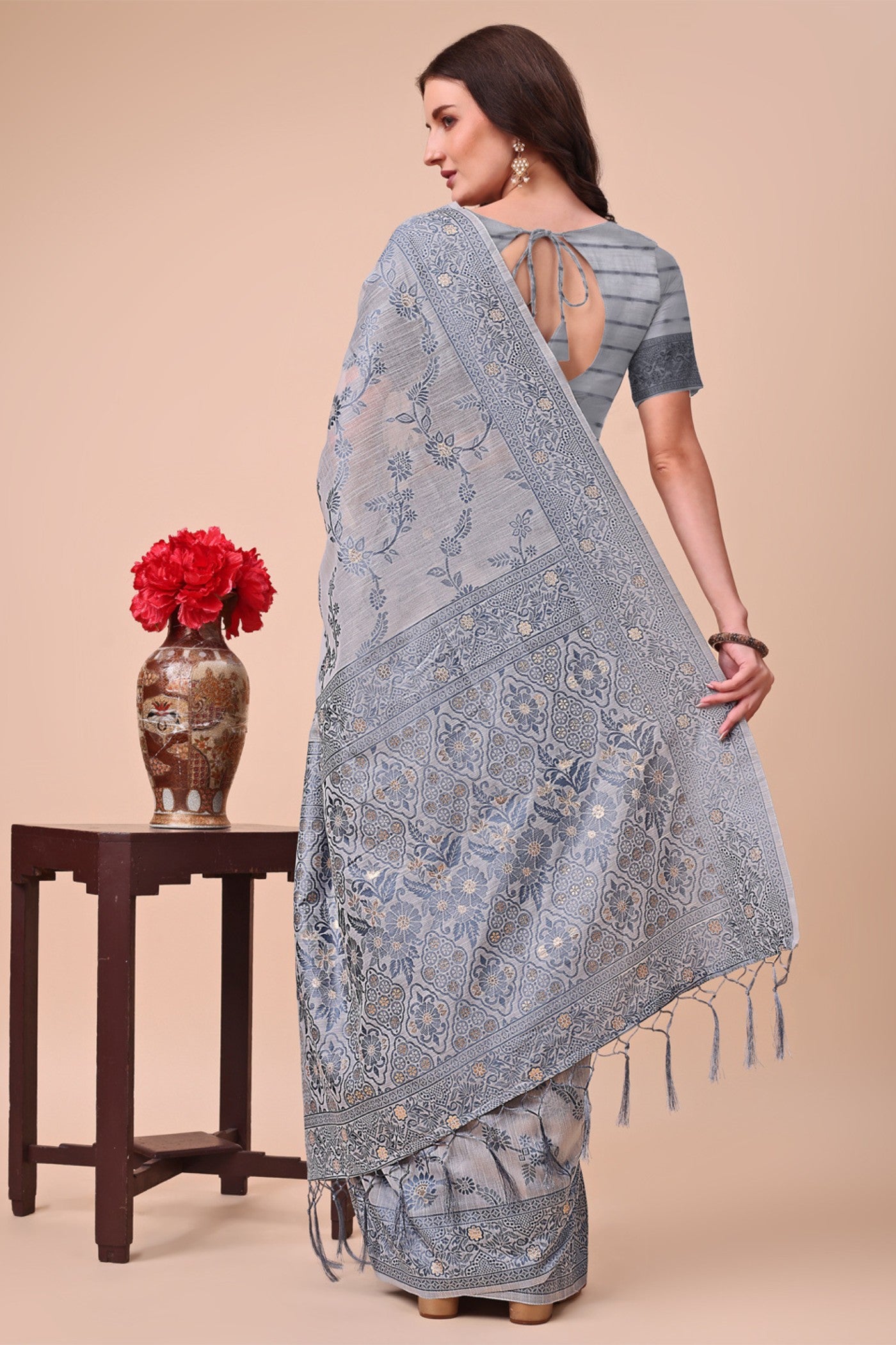 Buy MySilkLove Iron Grey Woven Cotton Saree Online