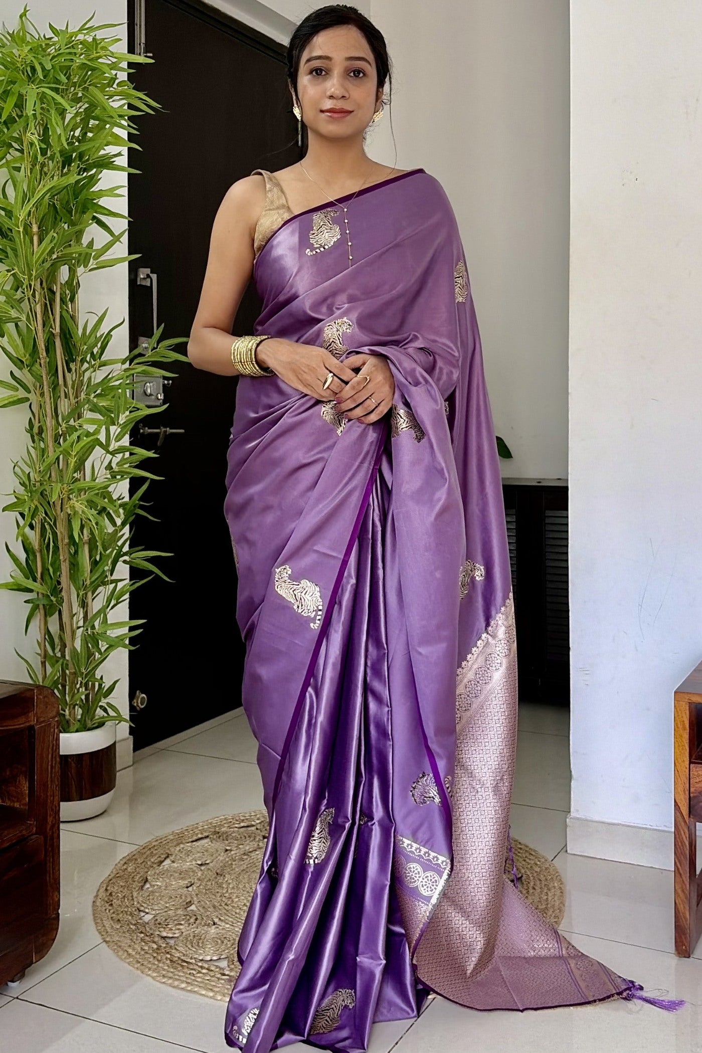 Buy MySilkLove Wisteria Purple Handloom Satin Soft Silk Saree Online