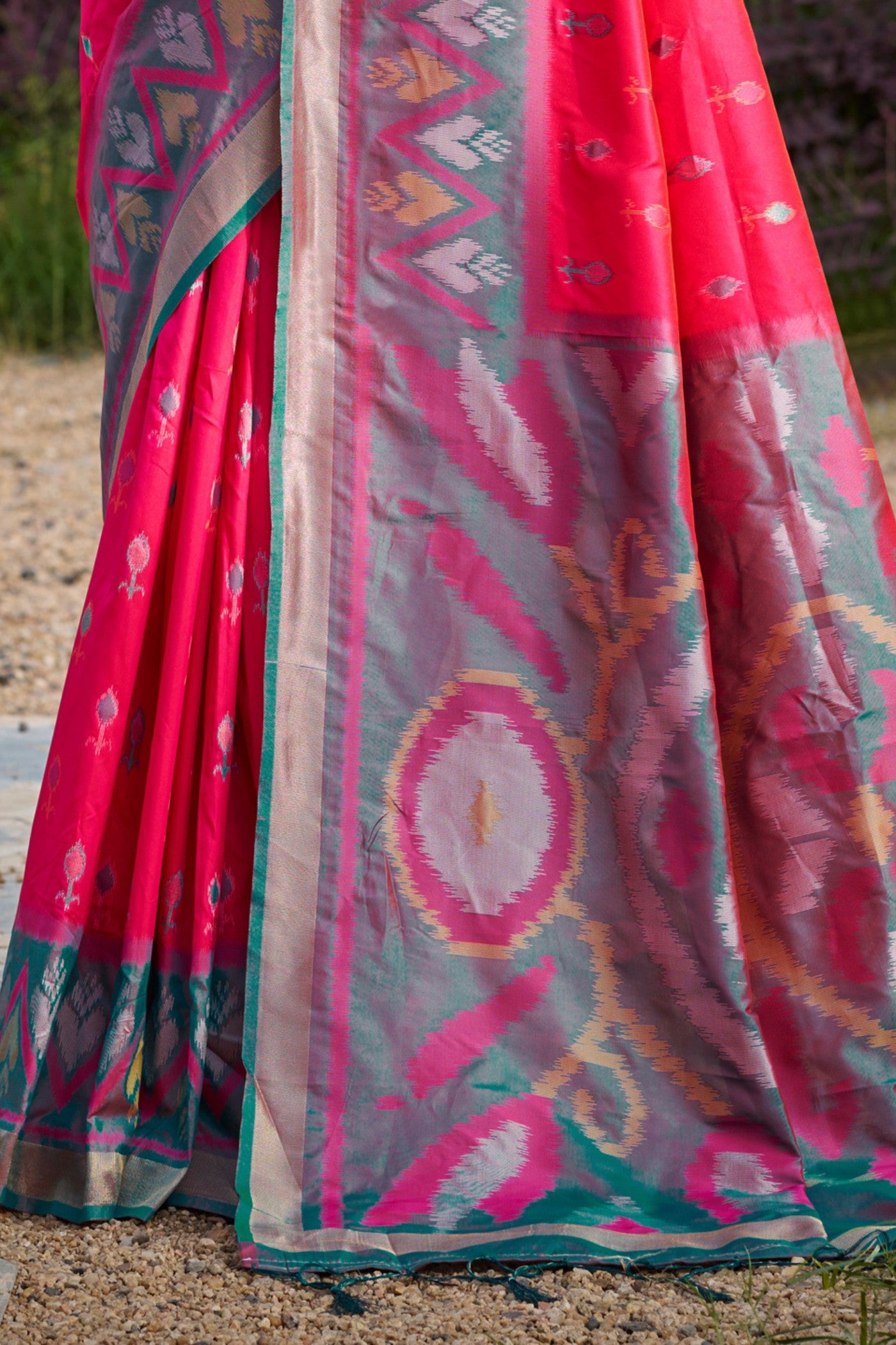 Buy MySilkLove Rouge Pink Ikkat Soft Silk Saree Online