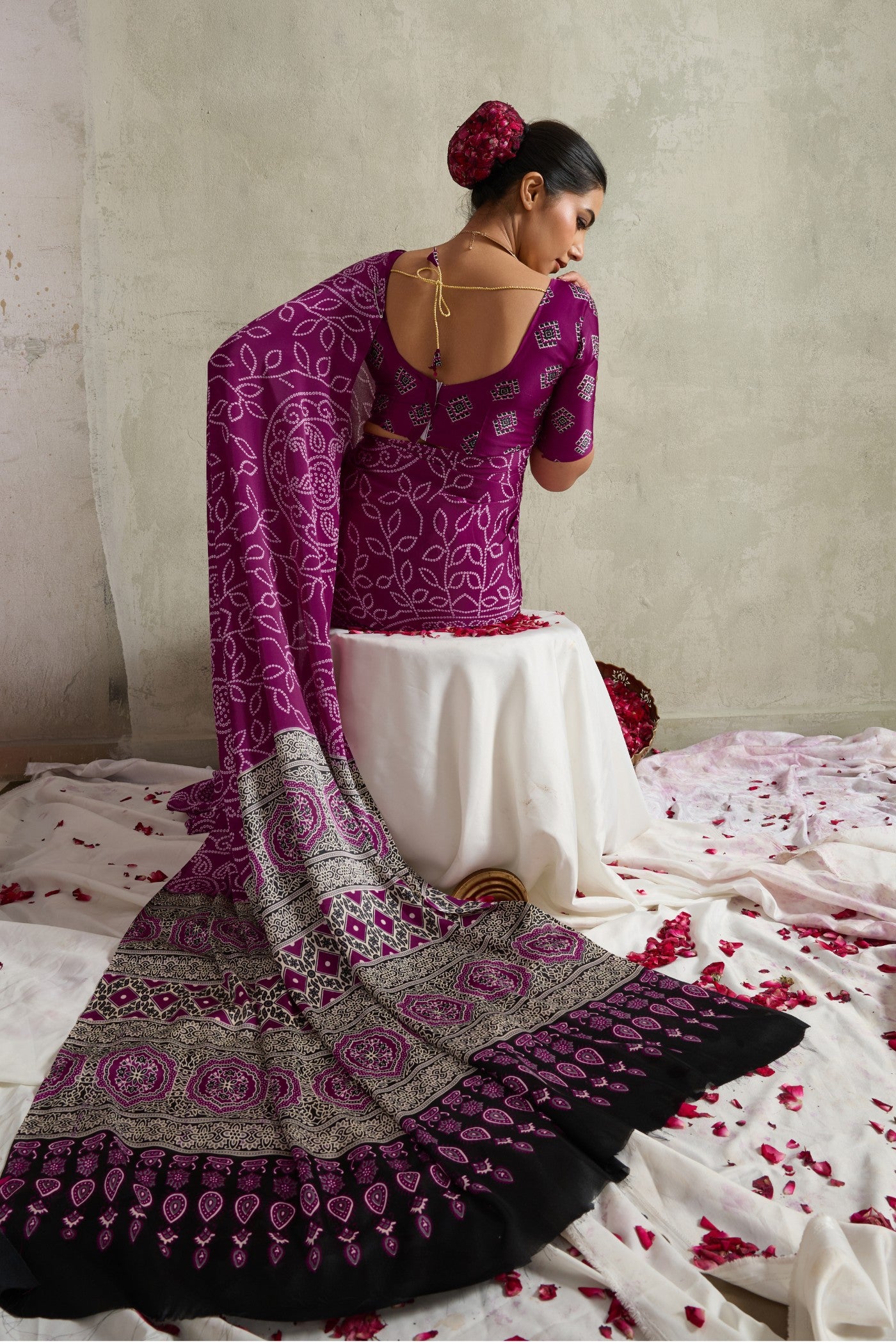 Buy MySilkLove Jamun Purple Bandhani Printed Silk Saree Online
