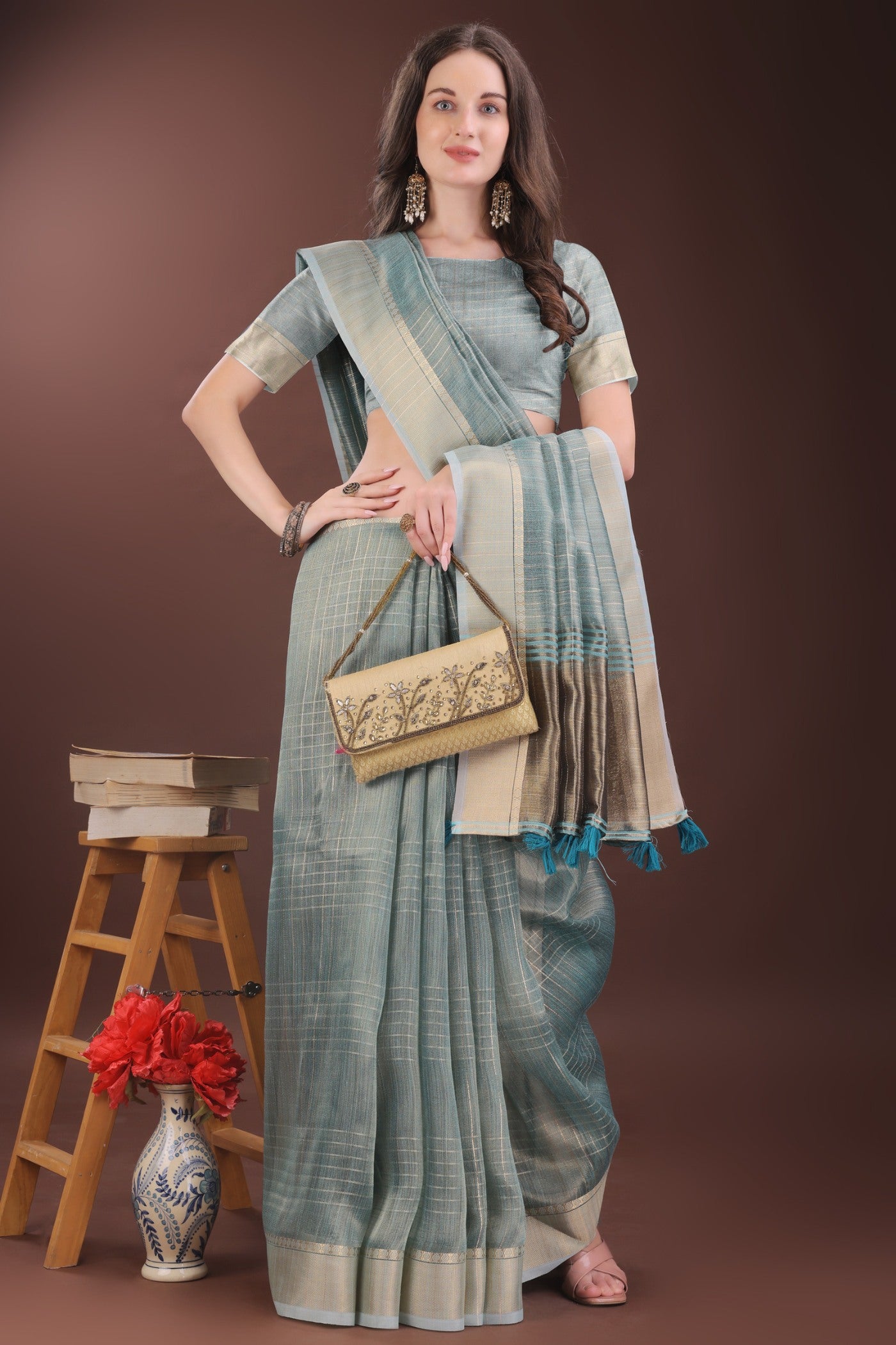 Buy MySilkLove Koi Blue Woven Organza Saree Online