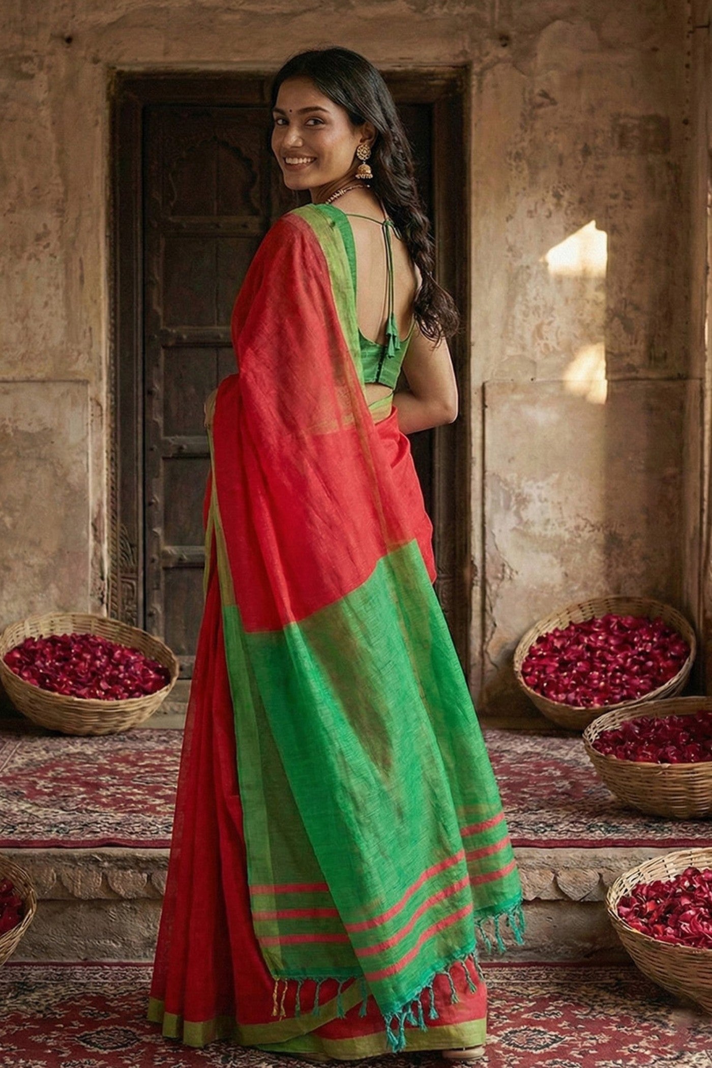 Buy MySilkLove Persian Red Cotton Silk Saree Online