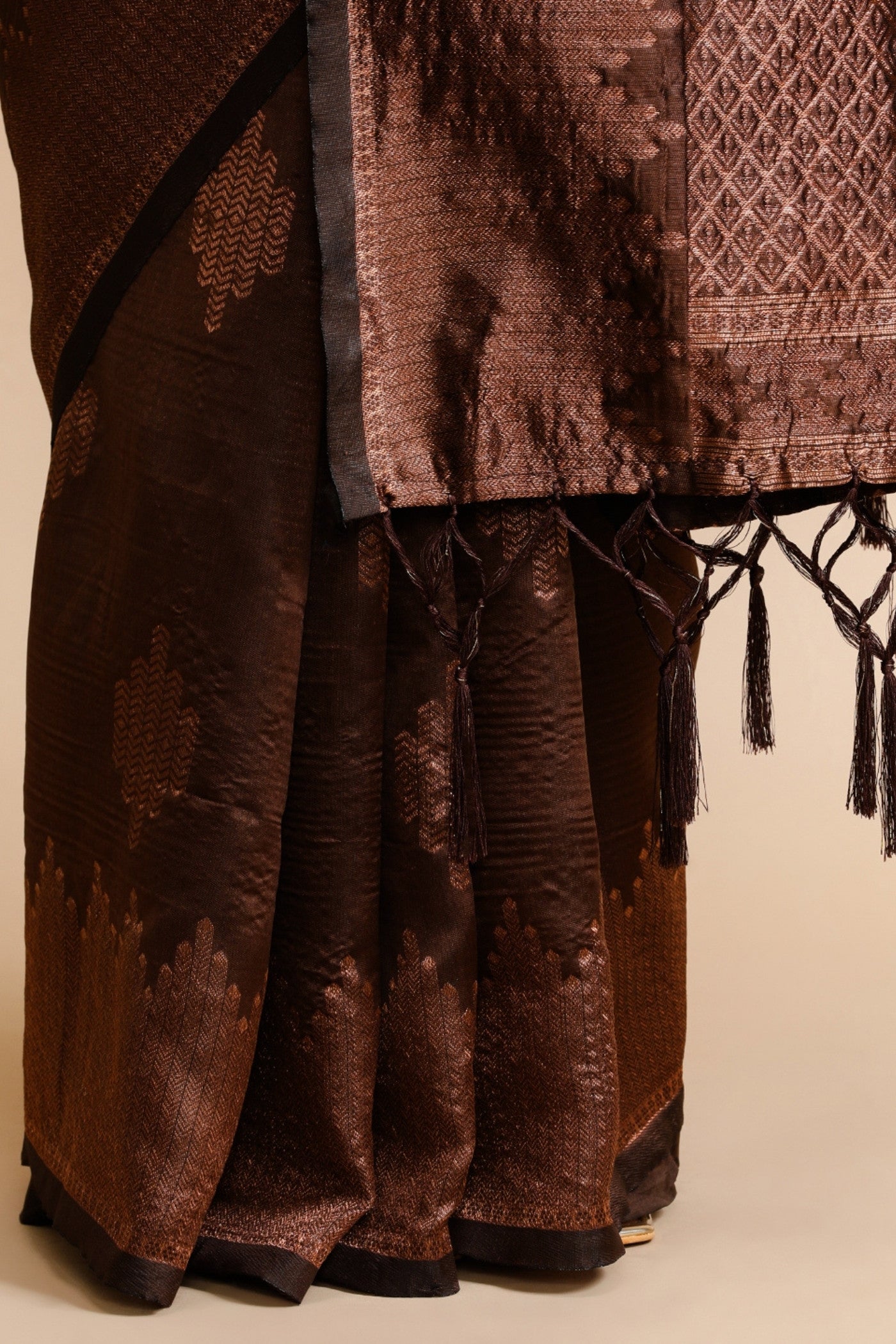 Buy MySilkLove Ginger Brown Woven Jacquard Lichi Silk Saree Online