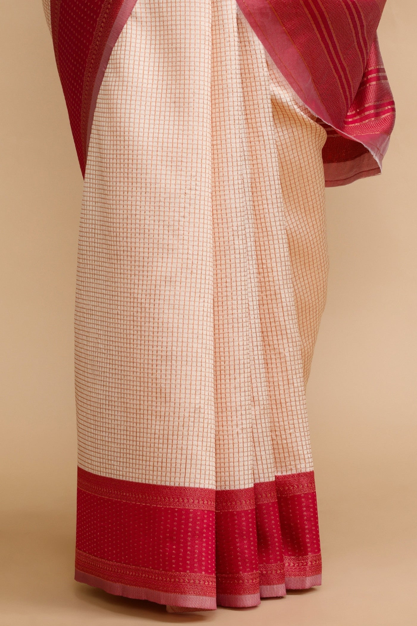 Buy MySilkLove Ivory Cream Woven Jacquard Lichi Silk Saree Online