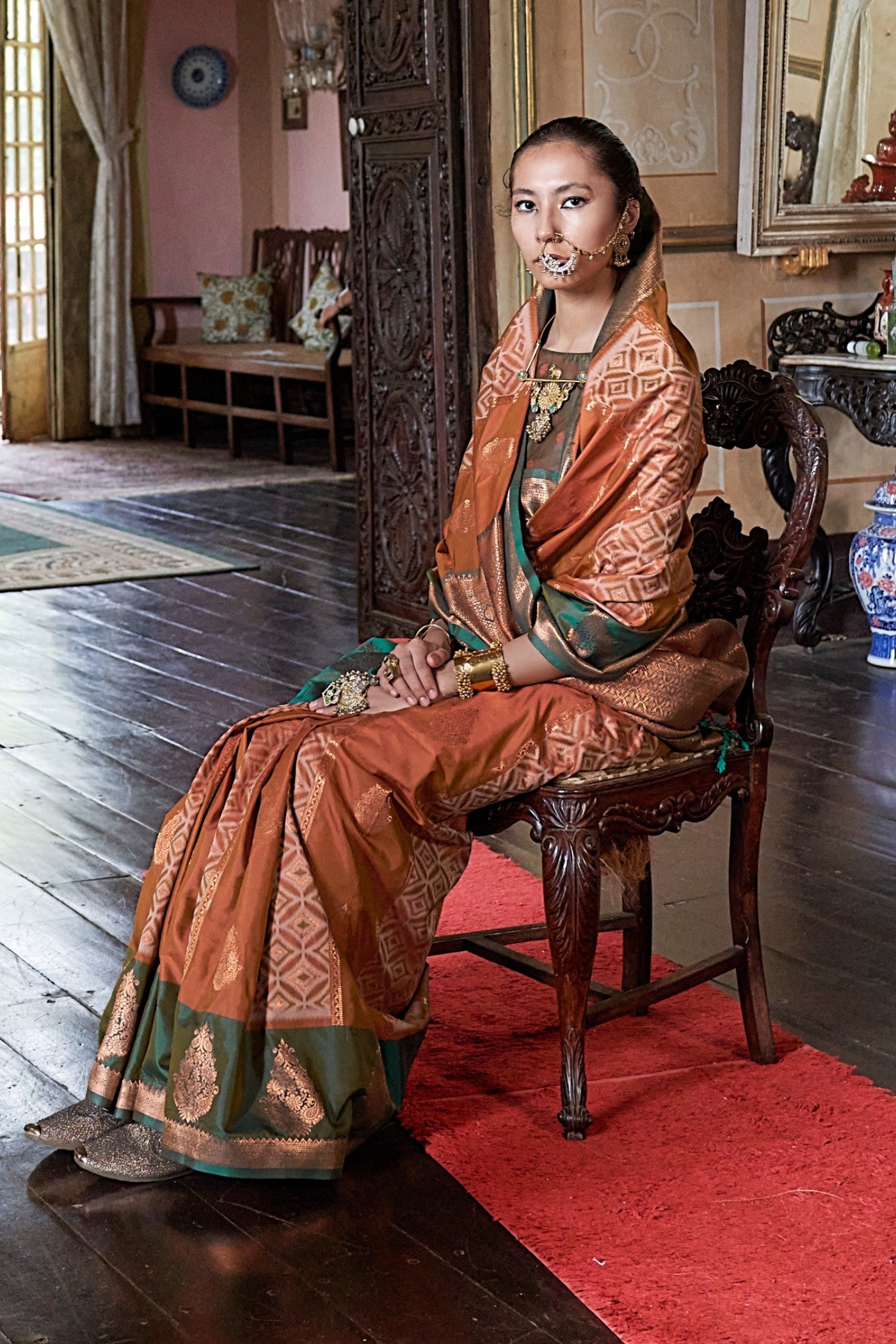 Buy MySilkLove Neon Orange Banarasi Handloom Saree Online