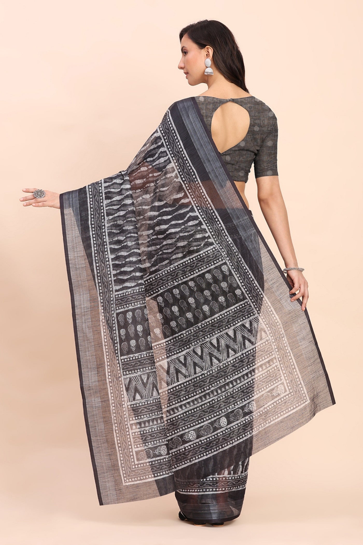 Buy MySilkLove Battleship Grey Woven Linen Cotton Saree Online