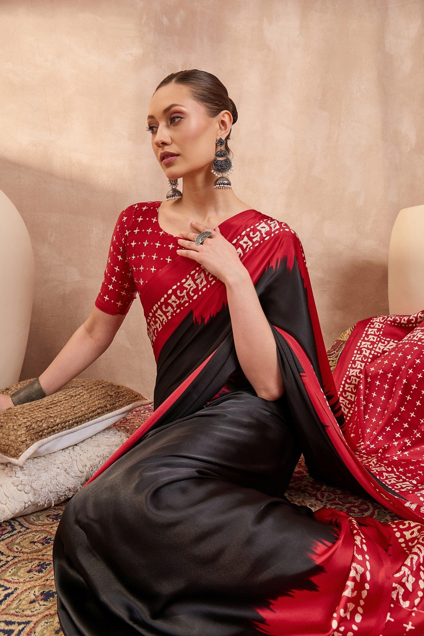 MySilkLove Blackberry Printed Satin Crepe Silk Saree