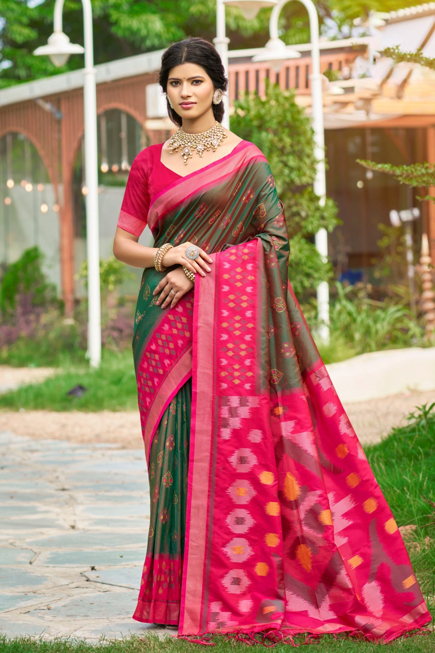 Buy MySilkLove Aqua Green Ikkat Soft Silk Saree Online