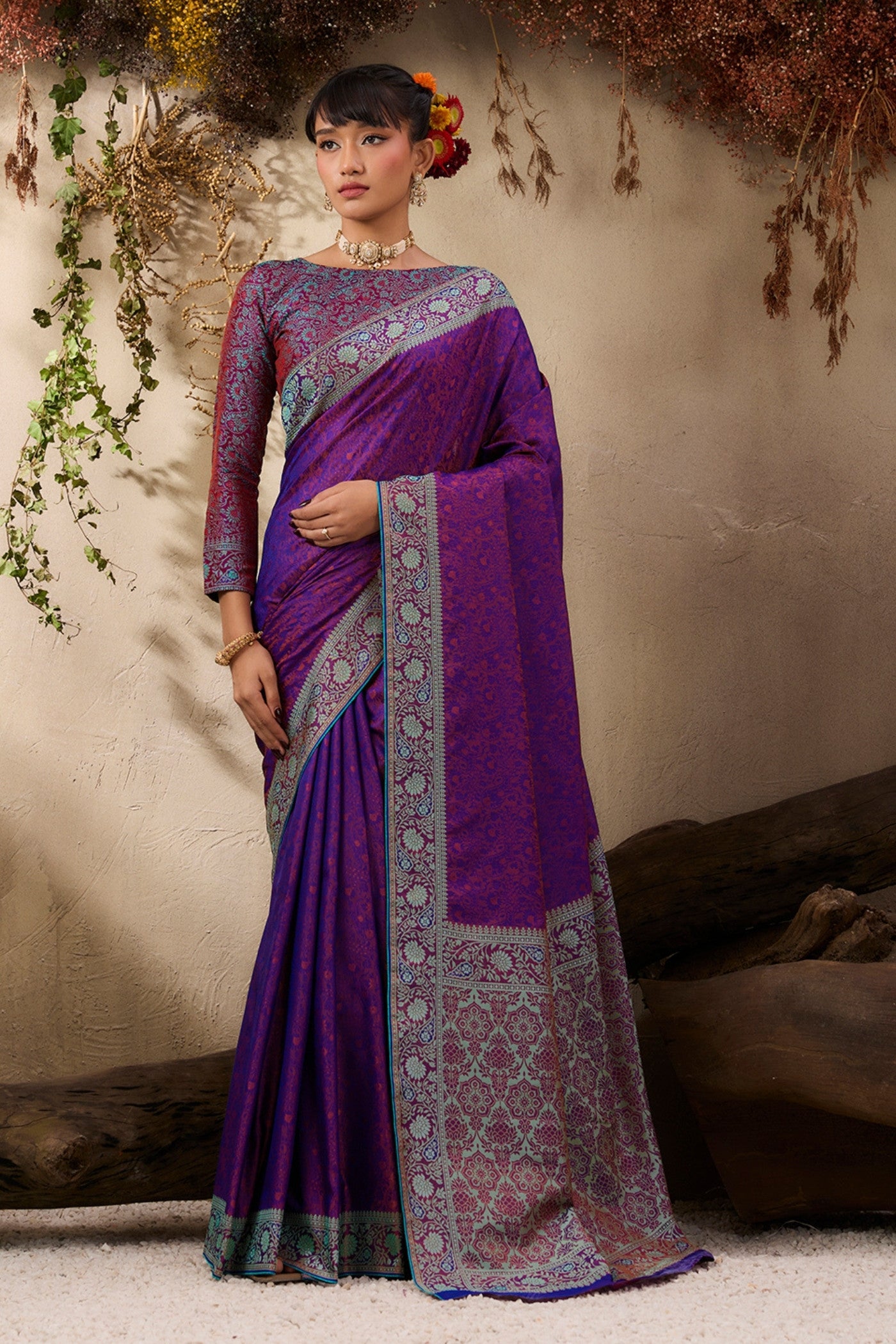 Buy MySilkLove Boysenberry Purple Woven Kanjivaram Saree Online