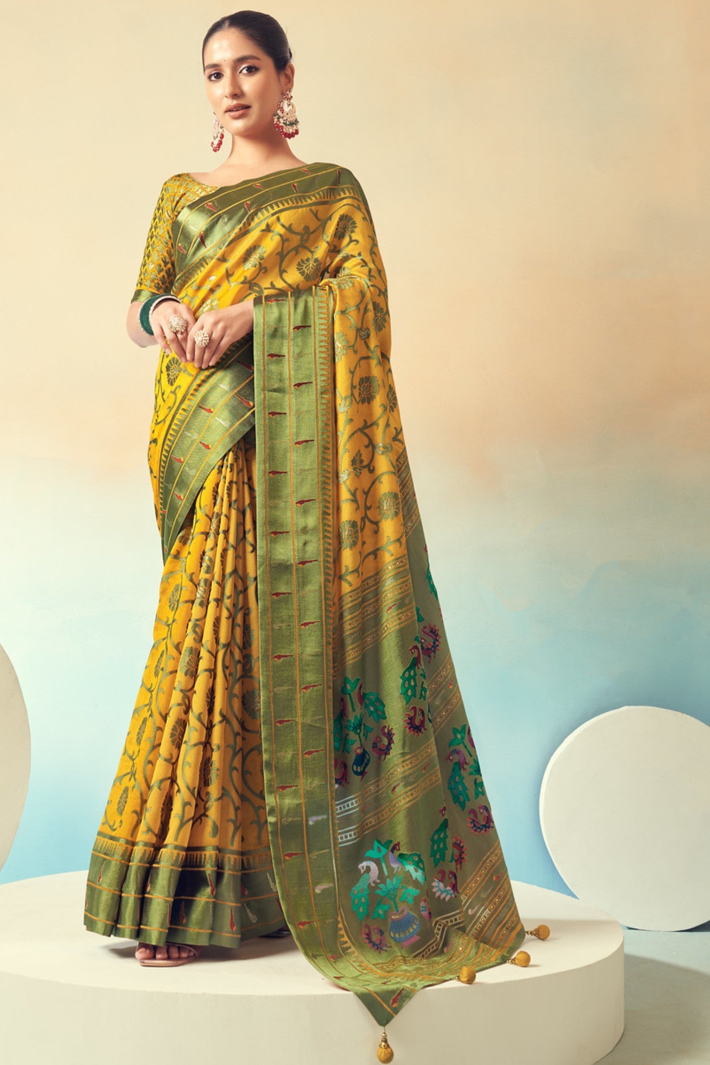 Buy MySilkLove Tulip Yellow Designer Banarasi Georgette Saree Online