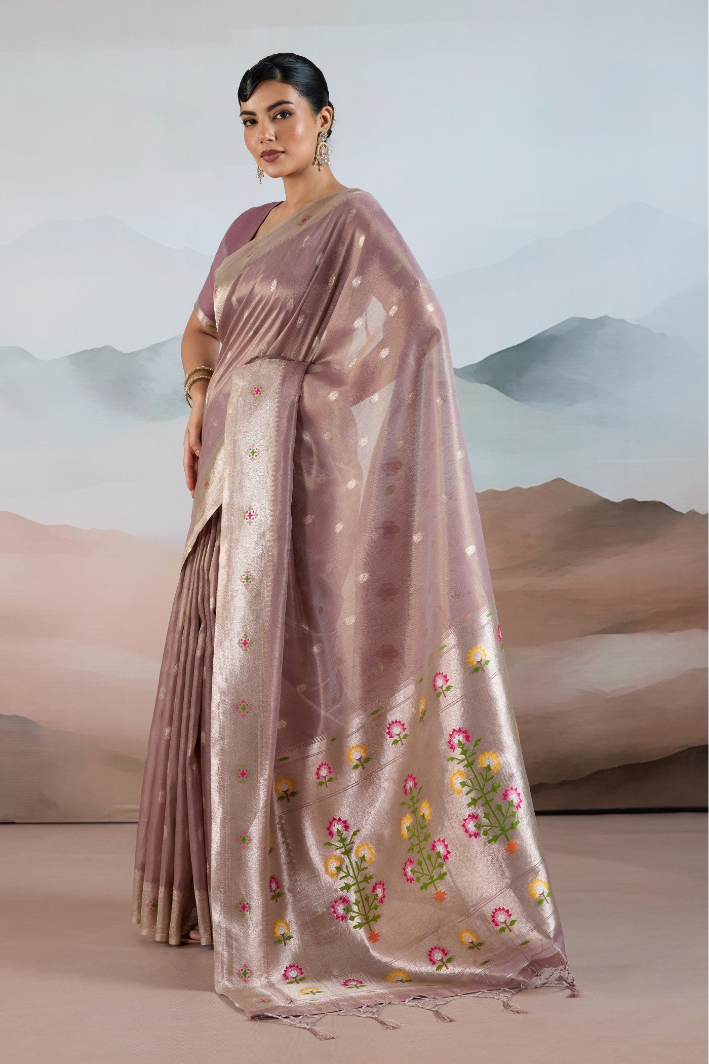 Buy MySilkLove Veil Purple Zari Woven Tissue Paithani Saree Online