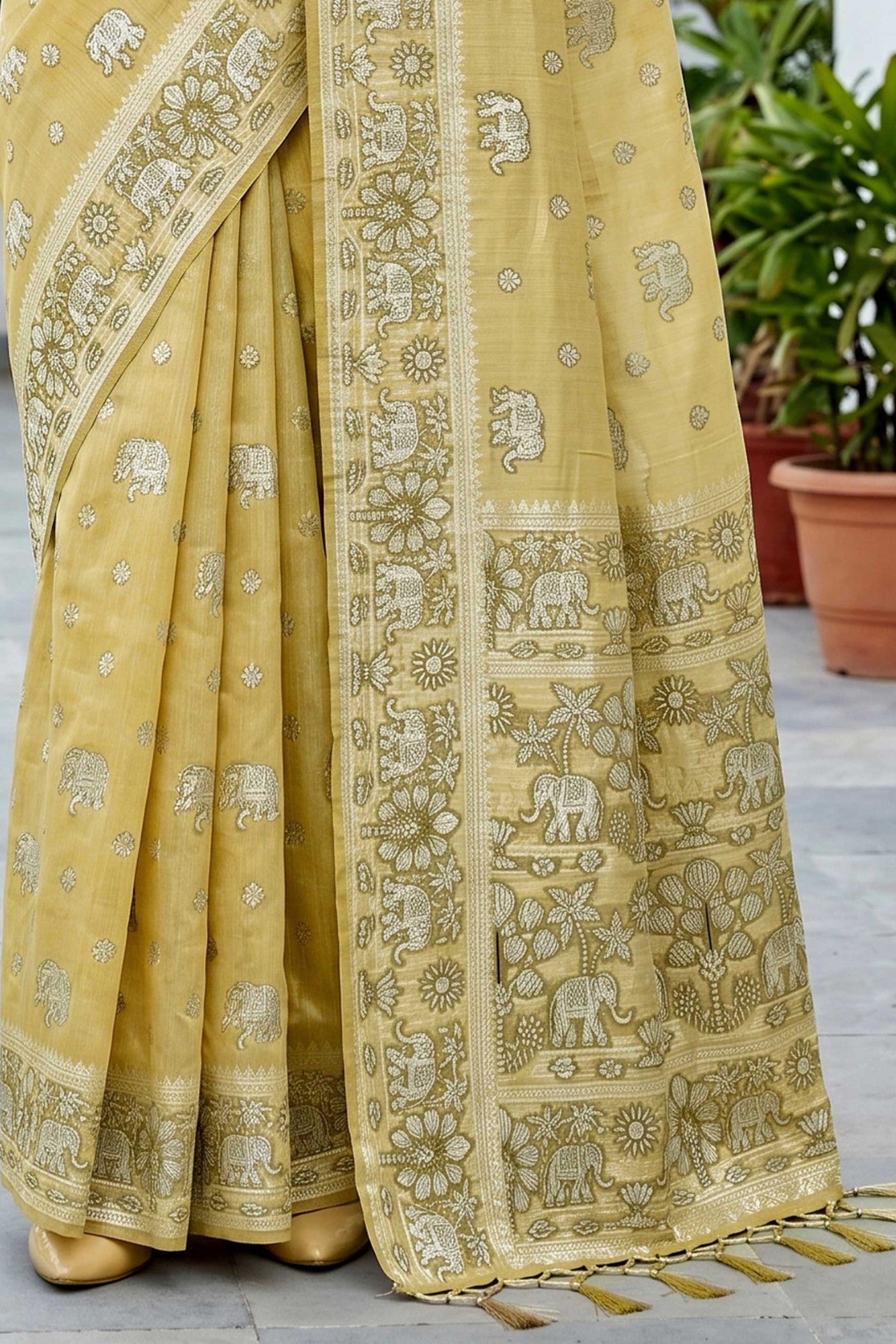 Buy MySilkLove Citrine Yellow Soft Cotton Printed Saree Online