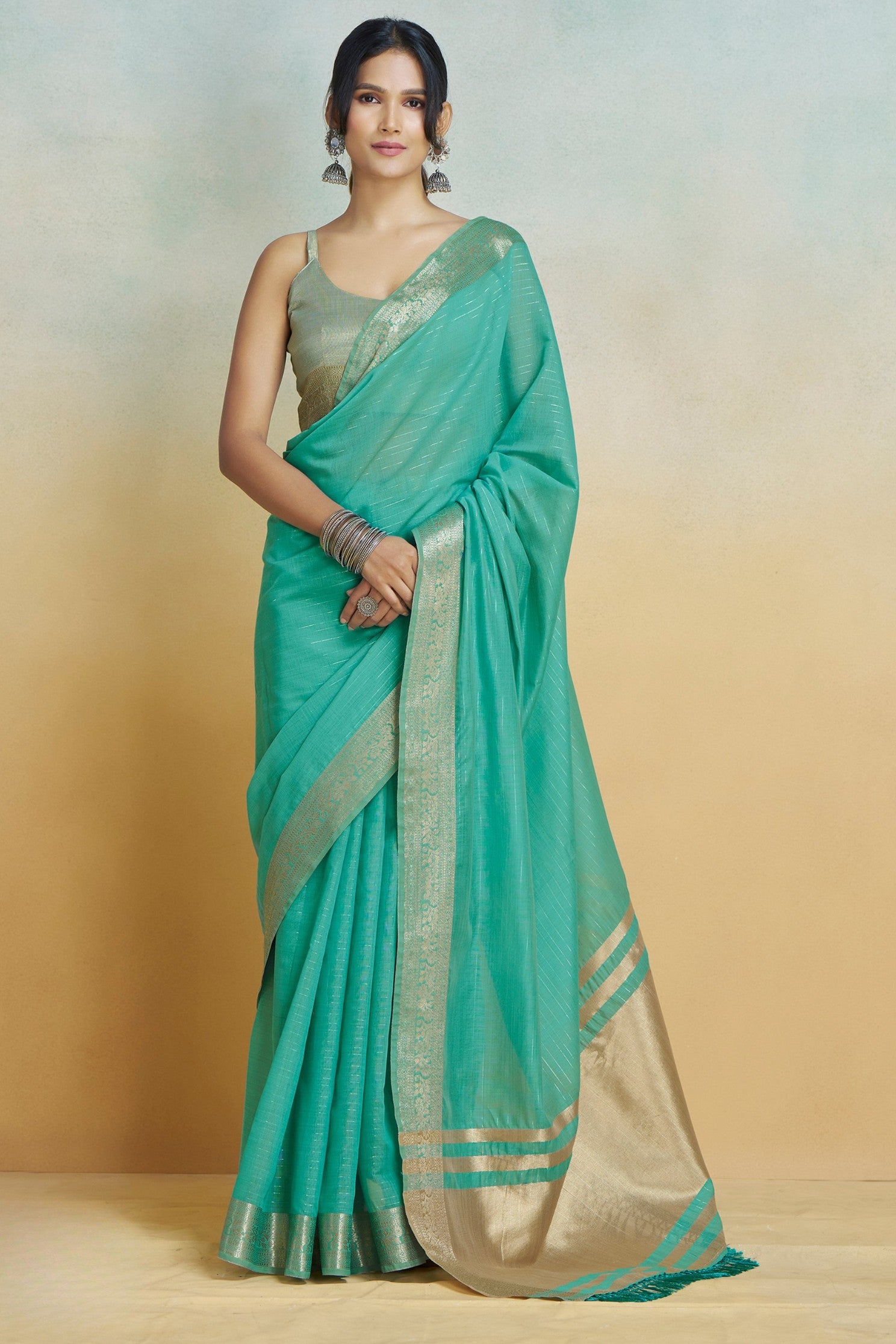 MySilkLove Tropical Green Woven Maheshwari Saree