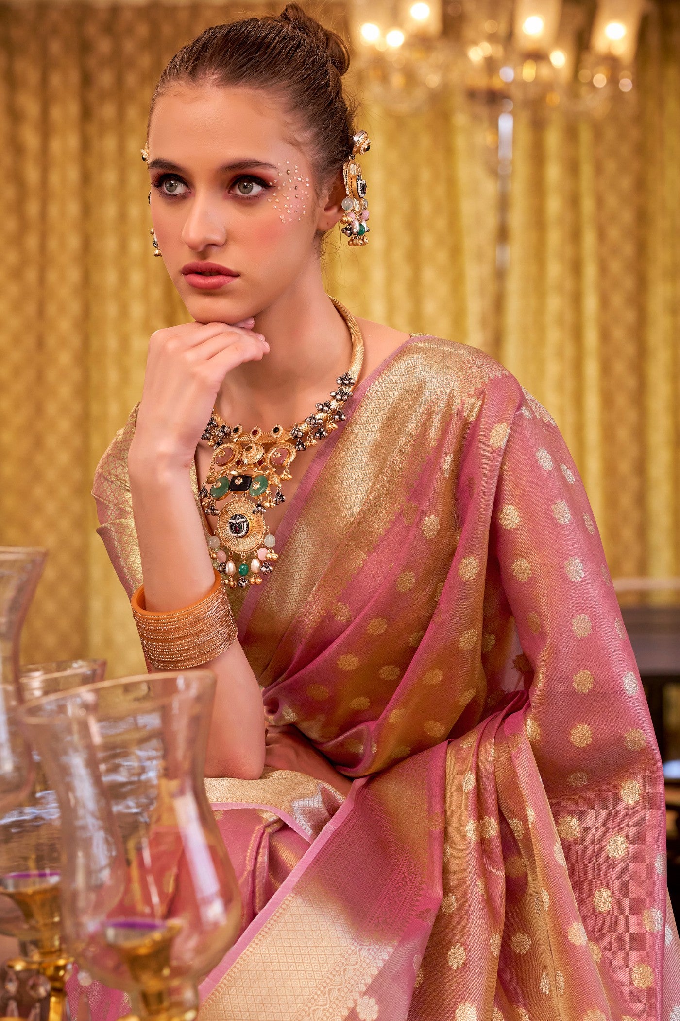 Buy MySilkLove Rose Peach Woven Tissue Silk Saree Online