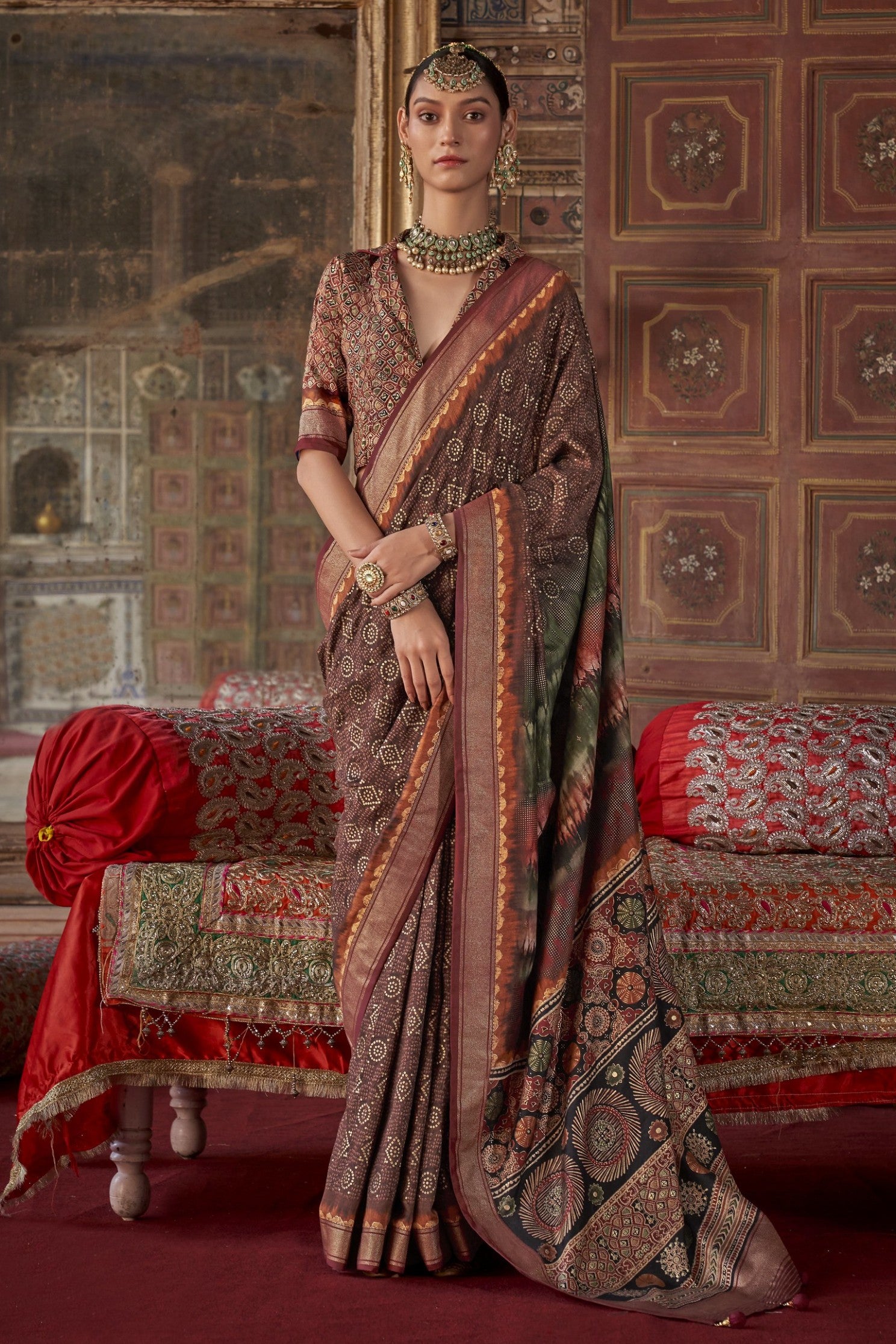Buy MySilkLove Smoky Topaz Brown Printed Banarasi Saree Online