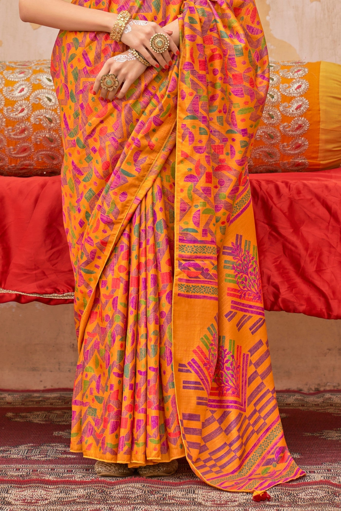 Buy MySilkLove Honey Orange Banarasi Printed Saree Online
