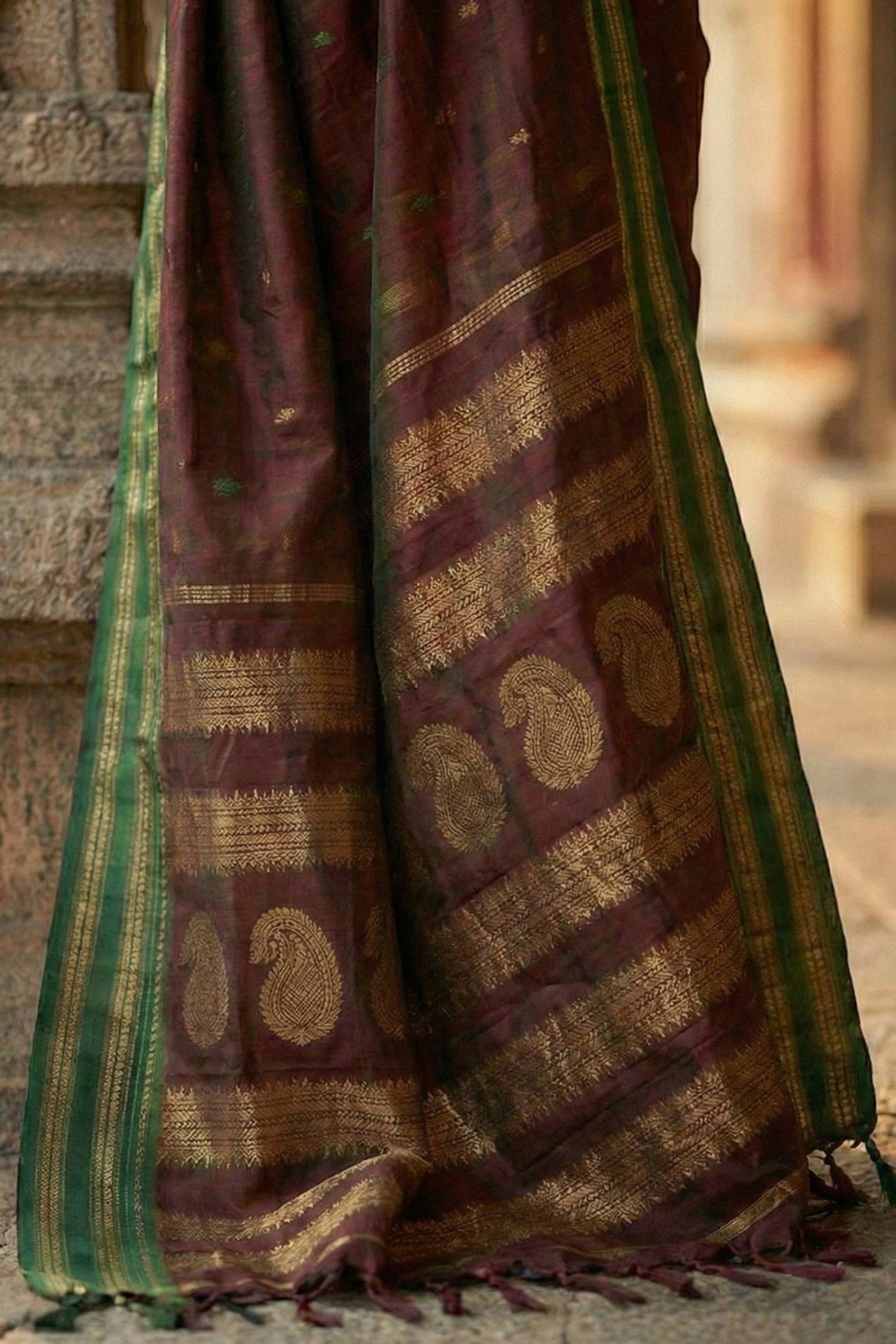 Buy MySilkLove Toffee Touch Brown Banarasi Woven Soft Silk Saree Online